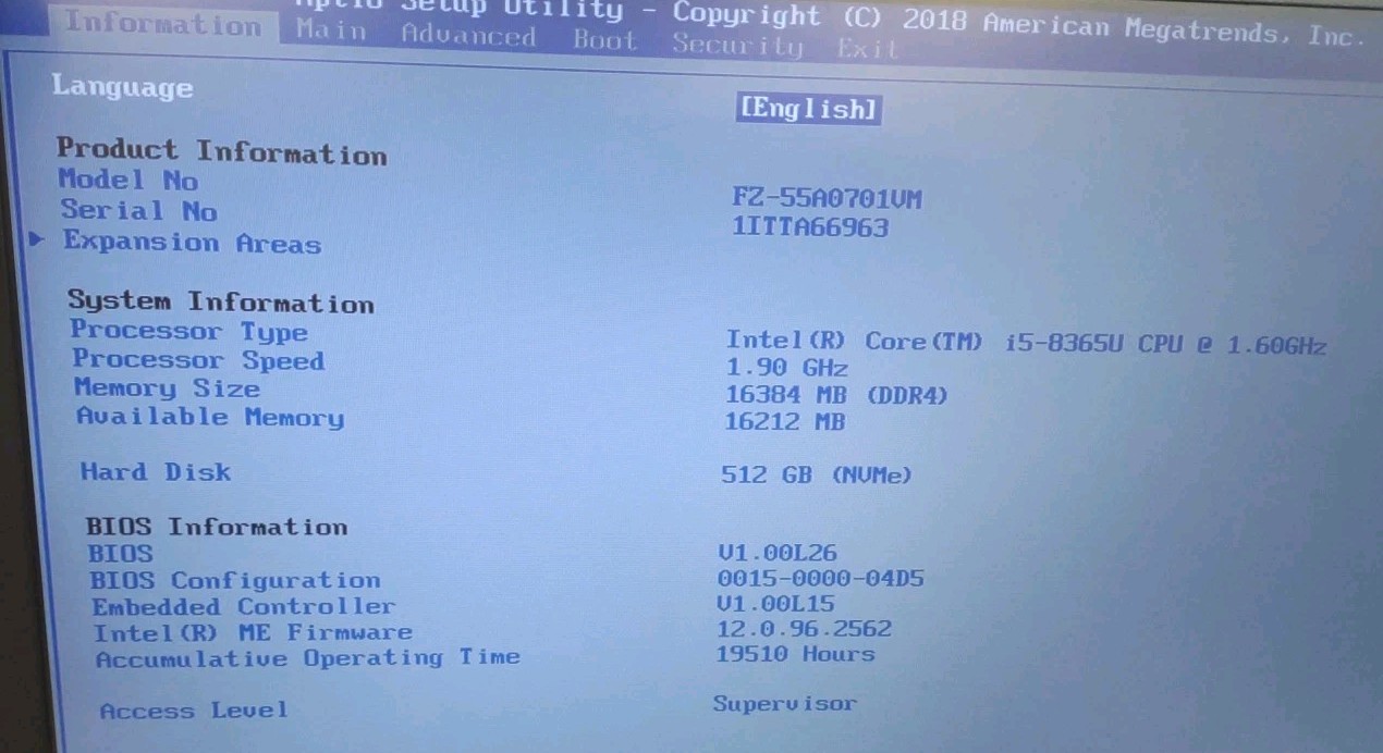 Panasonic ToughBook FZ-55 W/ i5-8365U, 512GB SSD, 16GB RAM. NON TOUCH