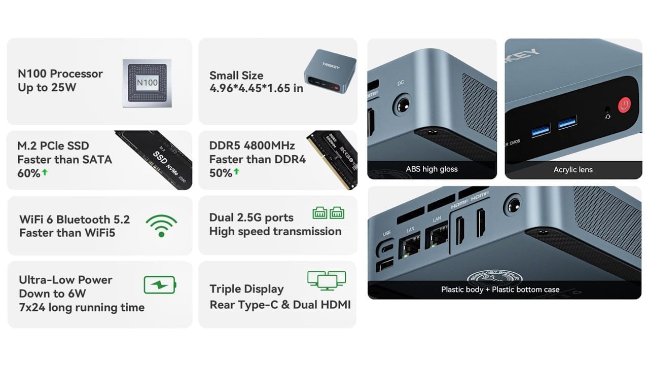 Trigkey G5 N100 16gb 500gb SSD Win 11 Pro w/Linux Mint 22.03 Setup USB. FreeShip