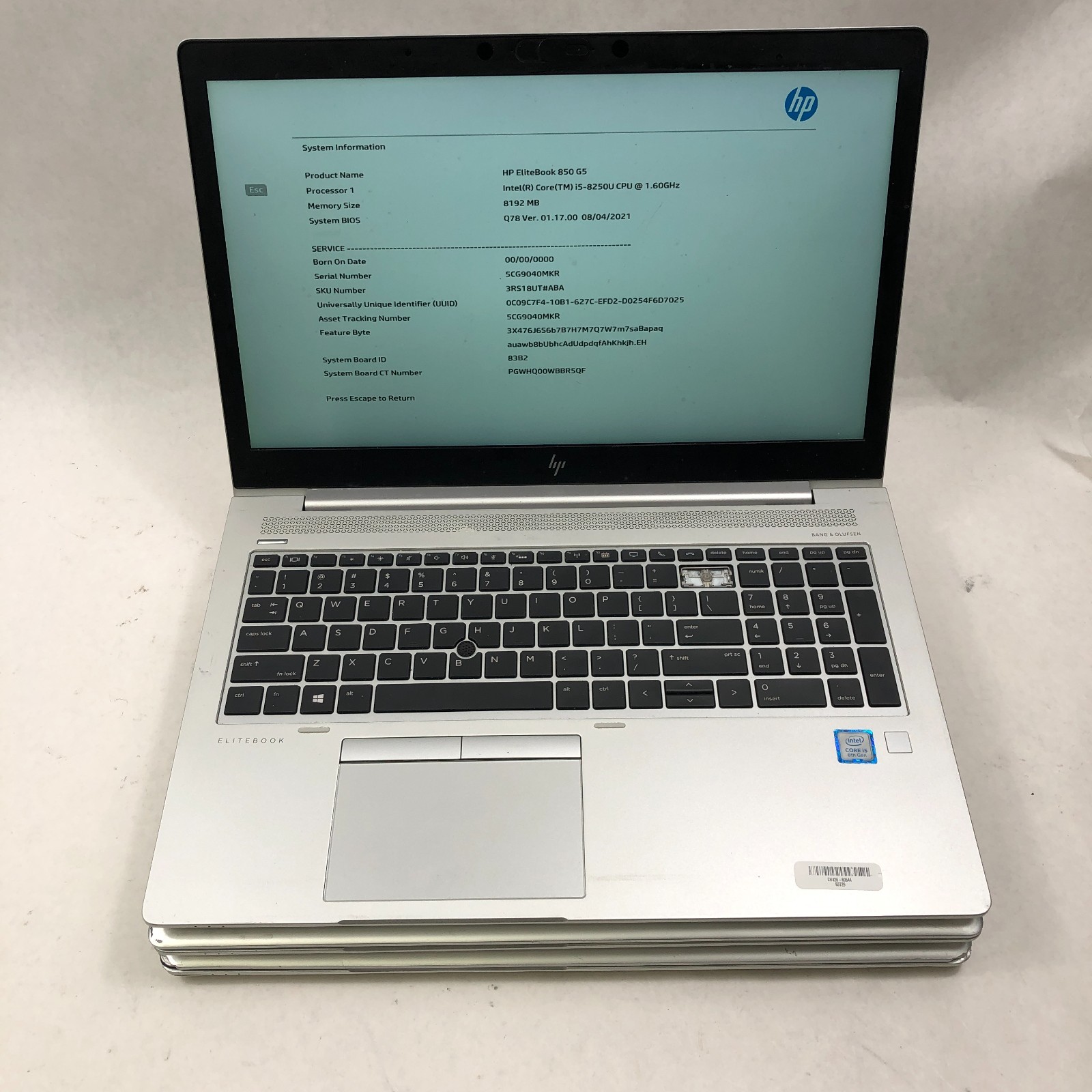 Lot of 3 HP EliteBook 850 G5/G6 15.6″ Core i5-8265U @ 1.60GHz 8GB RAM No SSD