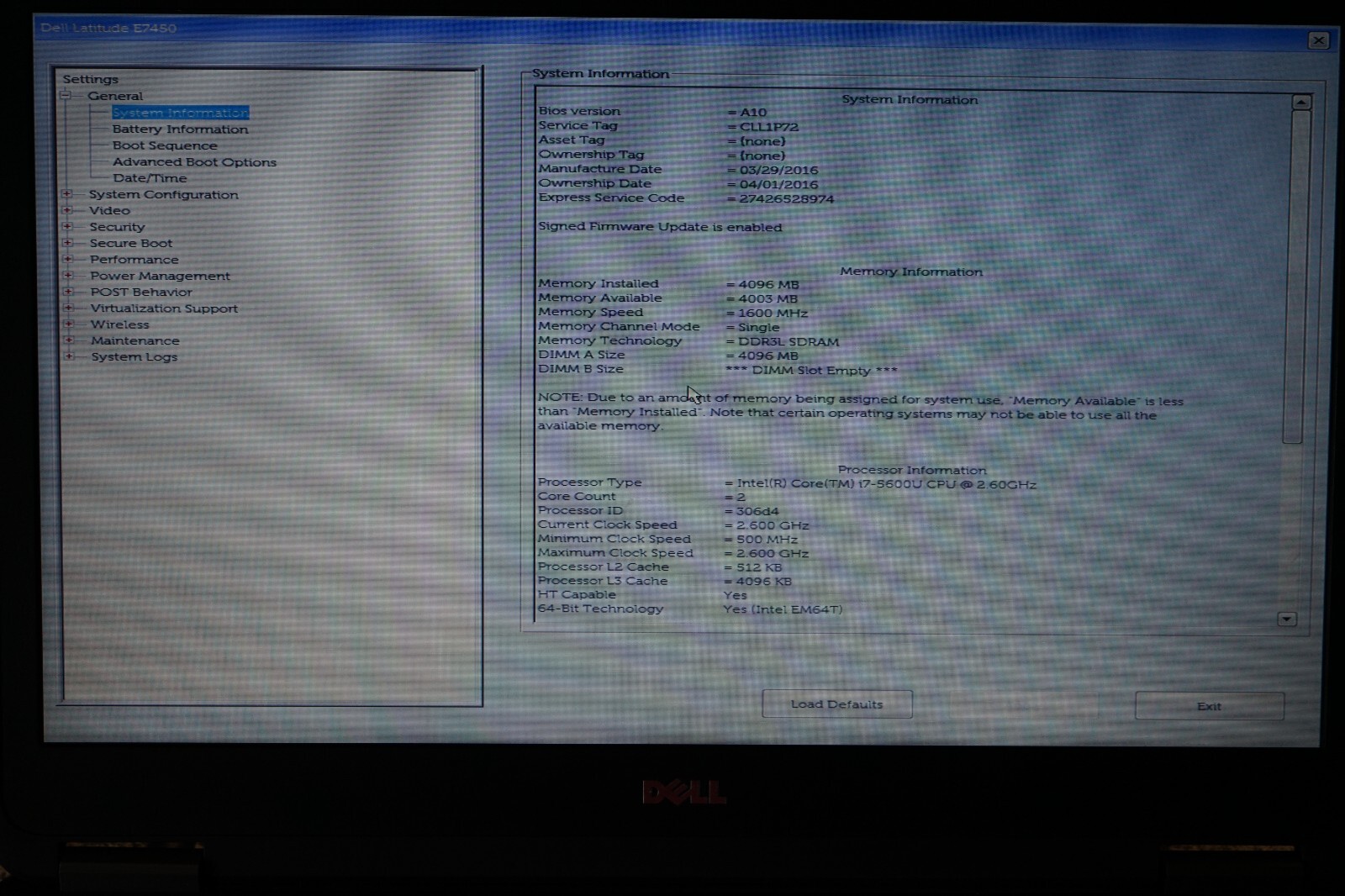 ^ Dell Latitude E7450 14″ Intel i7-5600U @ 2.60GHz 4GB Ram No HD #C1669