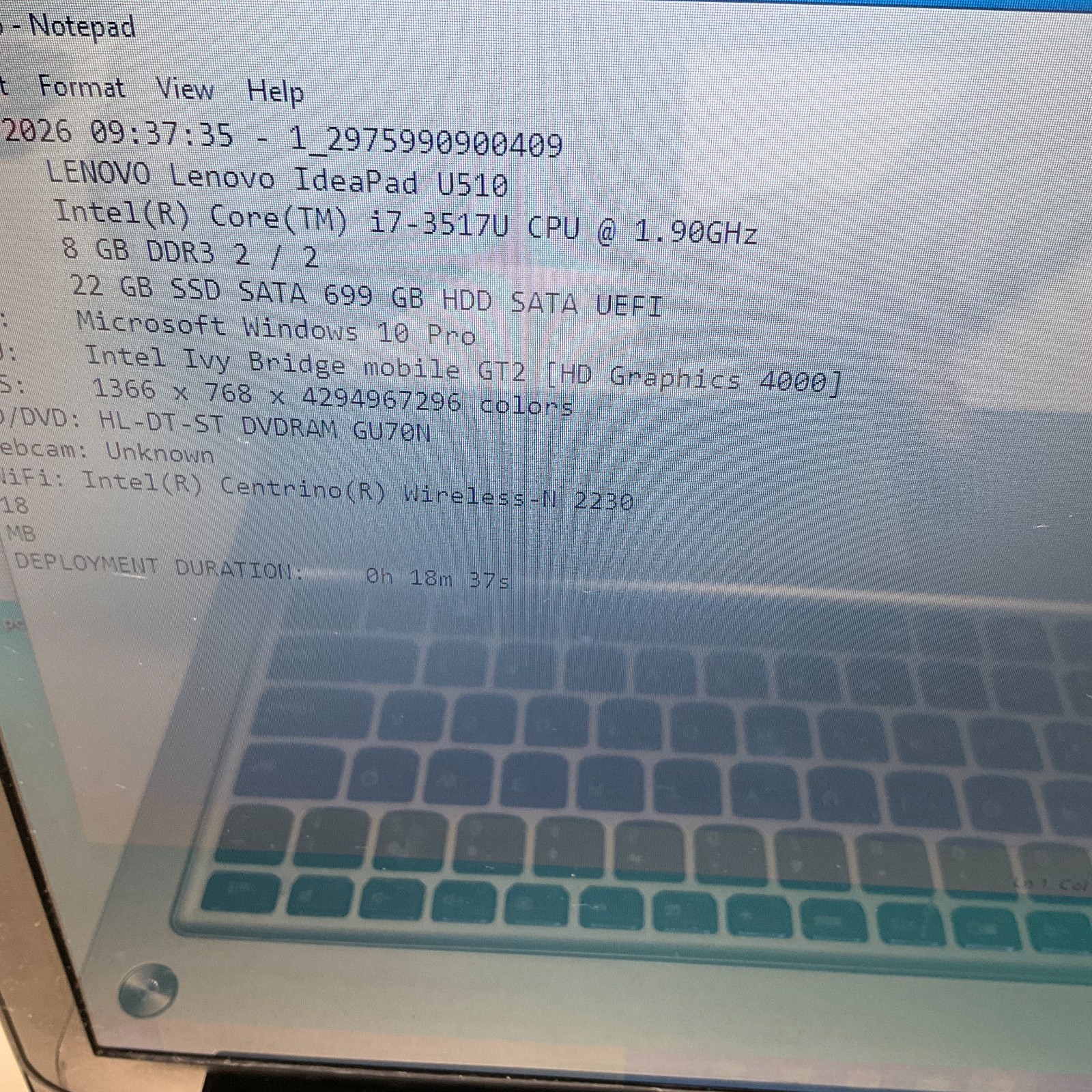 Lenovo IdeaPad U510 Laptop Intel Core i7-3517U @ 1.90 GHz 8GB 750GB HDD Win 10