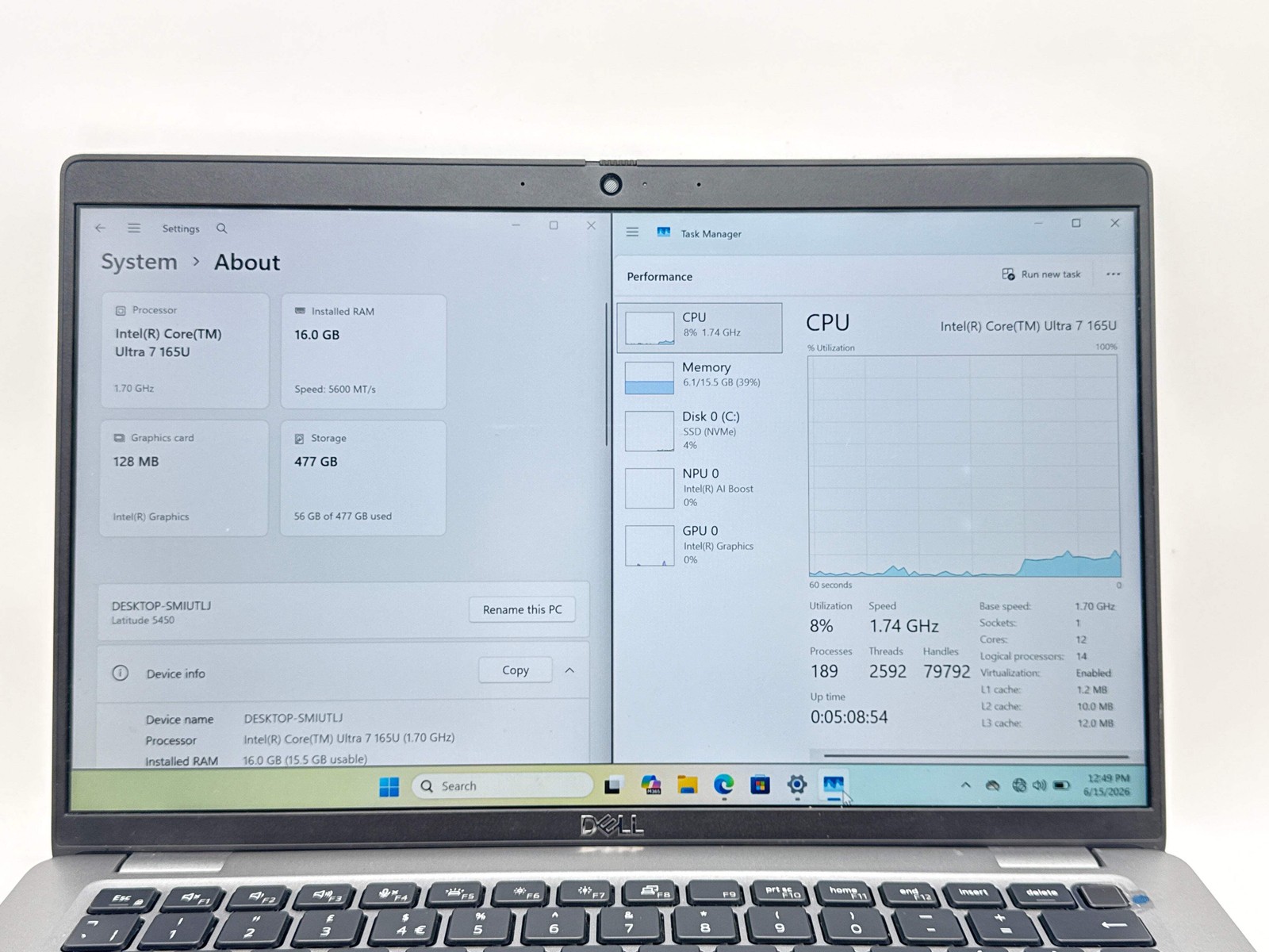 Dell Latitude 5450 14″ Core Ultra 7 165U 16GB RAM 512GB SSD FHD Used