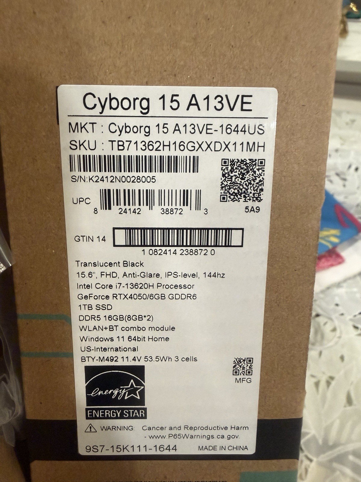 MSI Cyborg 15 A13VE Gaming Laptop i7-13620H RTX 4050 16GB 1TB SSD 144Hz READ