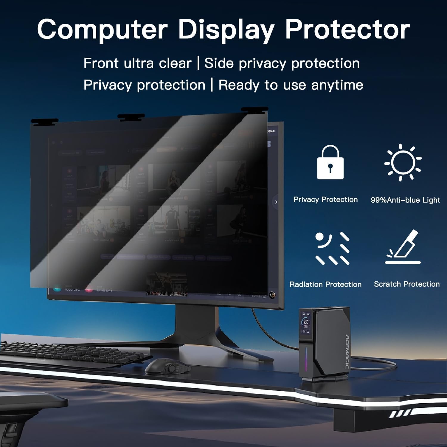21.5 Inch Magnetic Hanging Computer Privacy Screen for 16:9 Widescreen Monitor