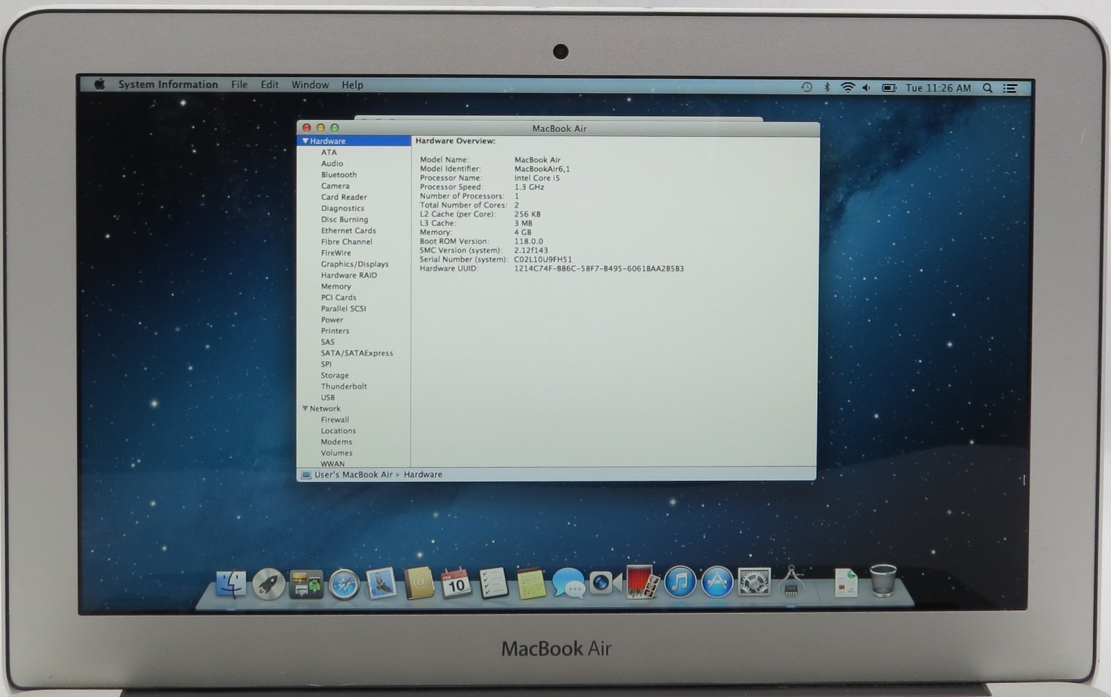 2013 MacBook Air 11″ A1465 i5-4250U @ 1.3 GHz 4GB RAM 128GB SSD macOS X