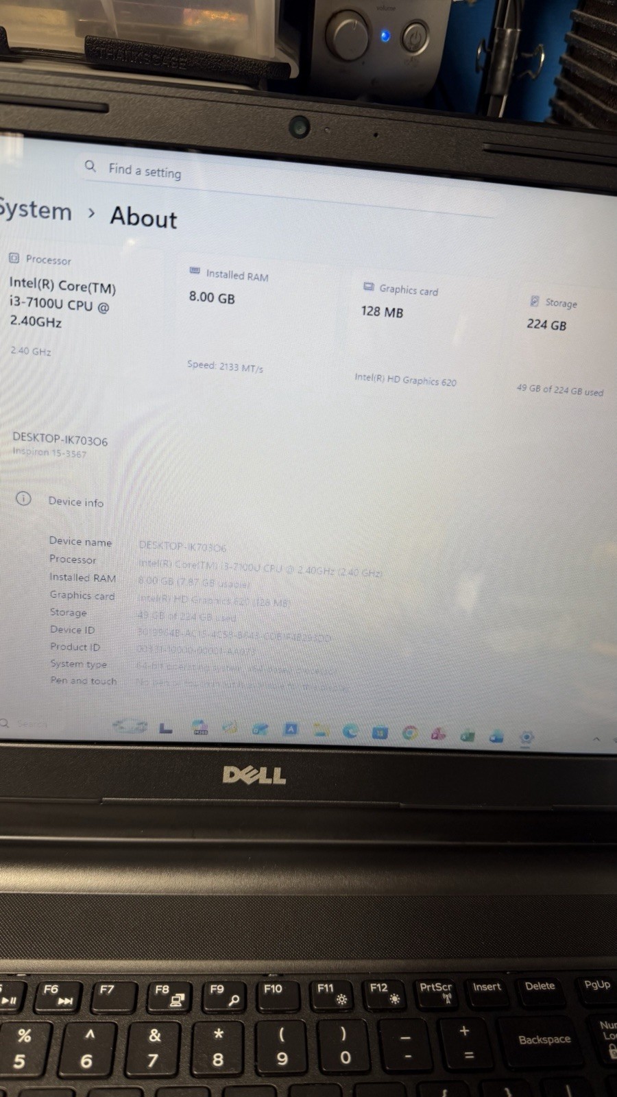 Dell Inspiron 15 3567 i3-7100U 8GB RAM 250GB SSD Windows 11 Laptop