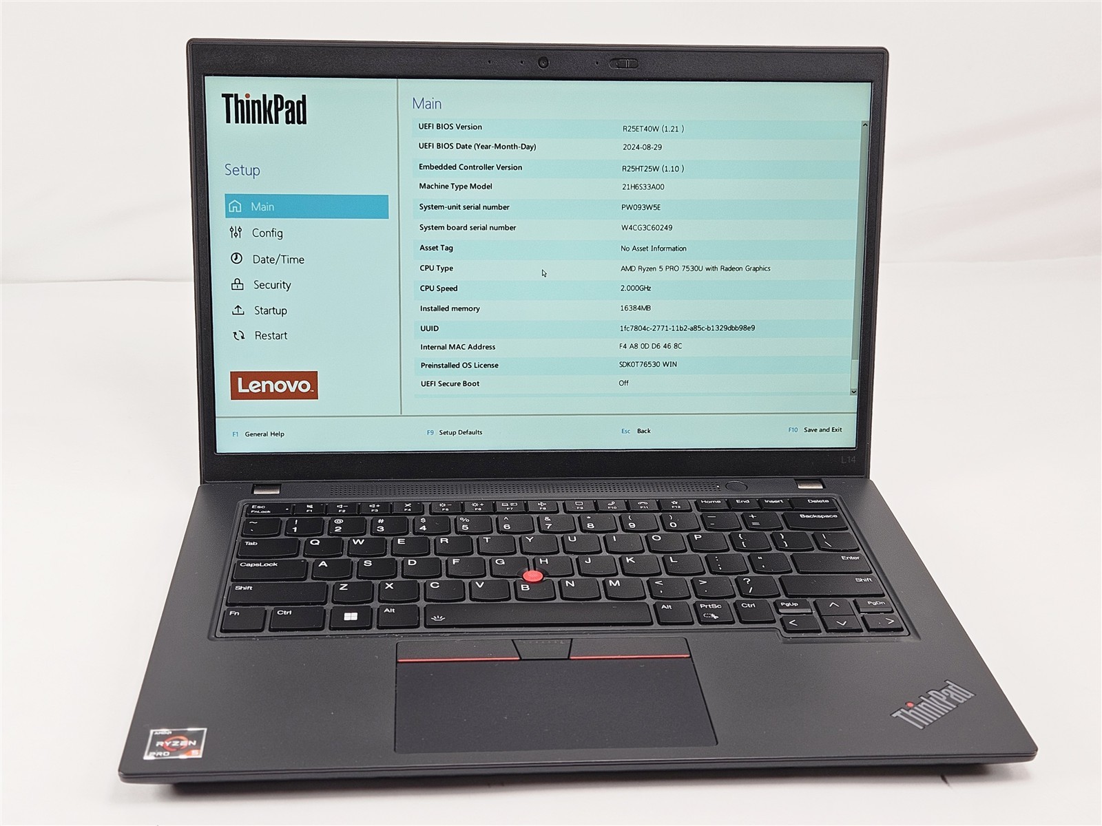 Lenovo ThinkPad L14 Gen 4 AMD Ryzen 5 Pro 7530U 16GB 256.06GB SSD 14″ Display