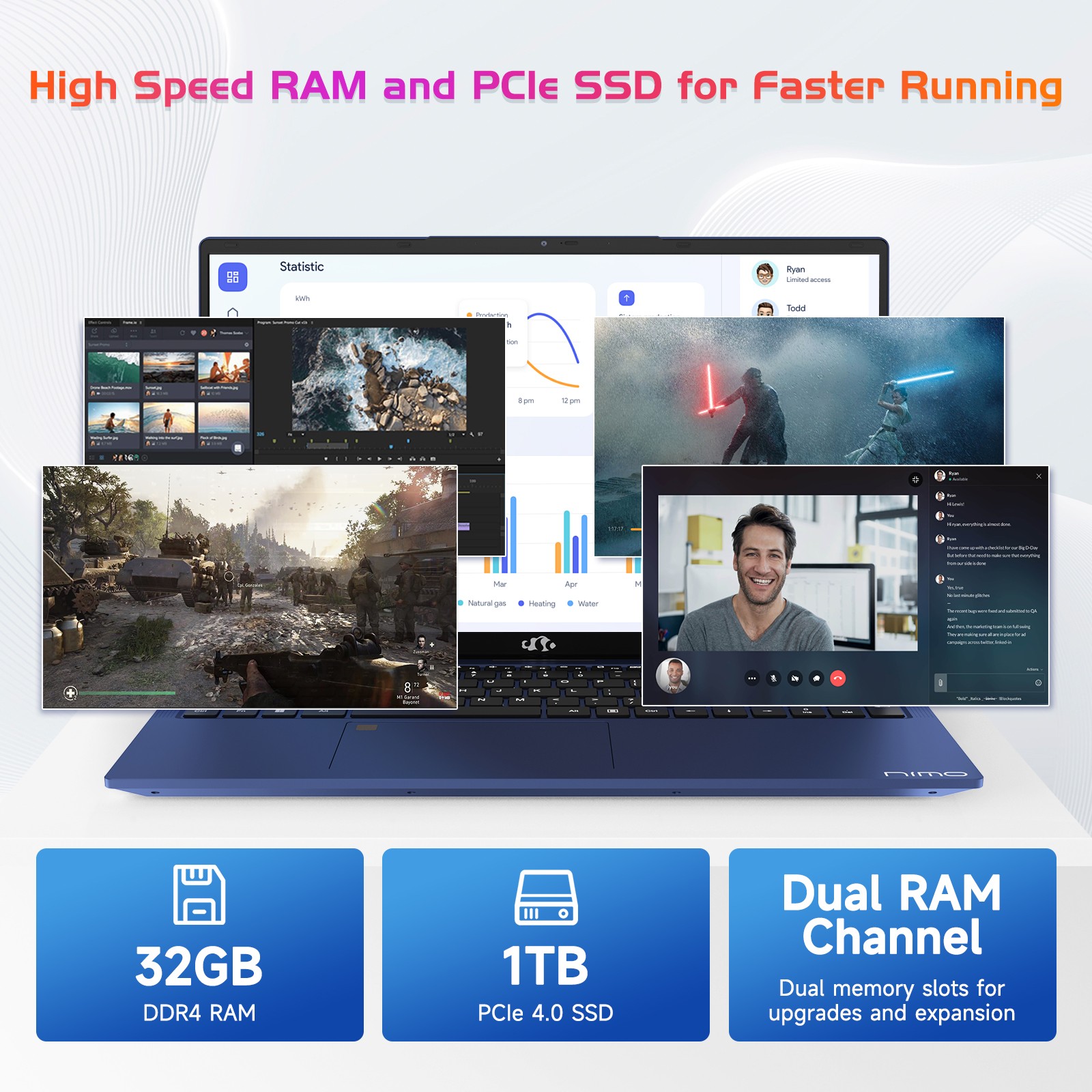 NIMO 17.3 FHD-Laptop, Intel 6-Cores i3-1215U 32GB RAM 1TB SSD 65W Type-C Win 11
