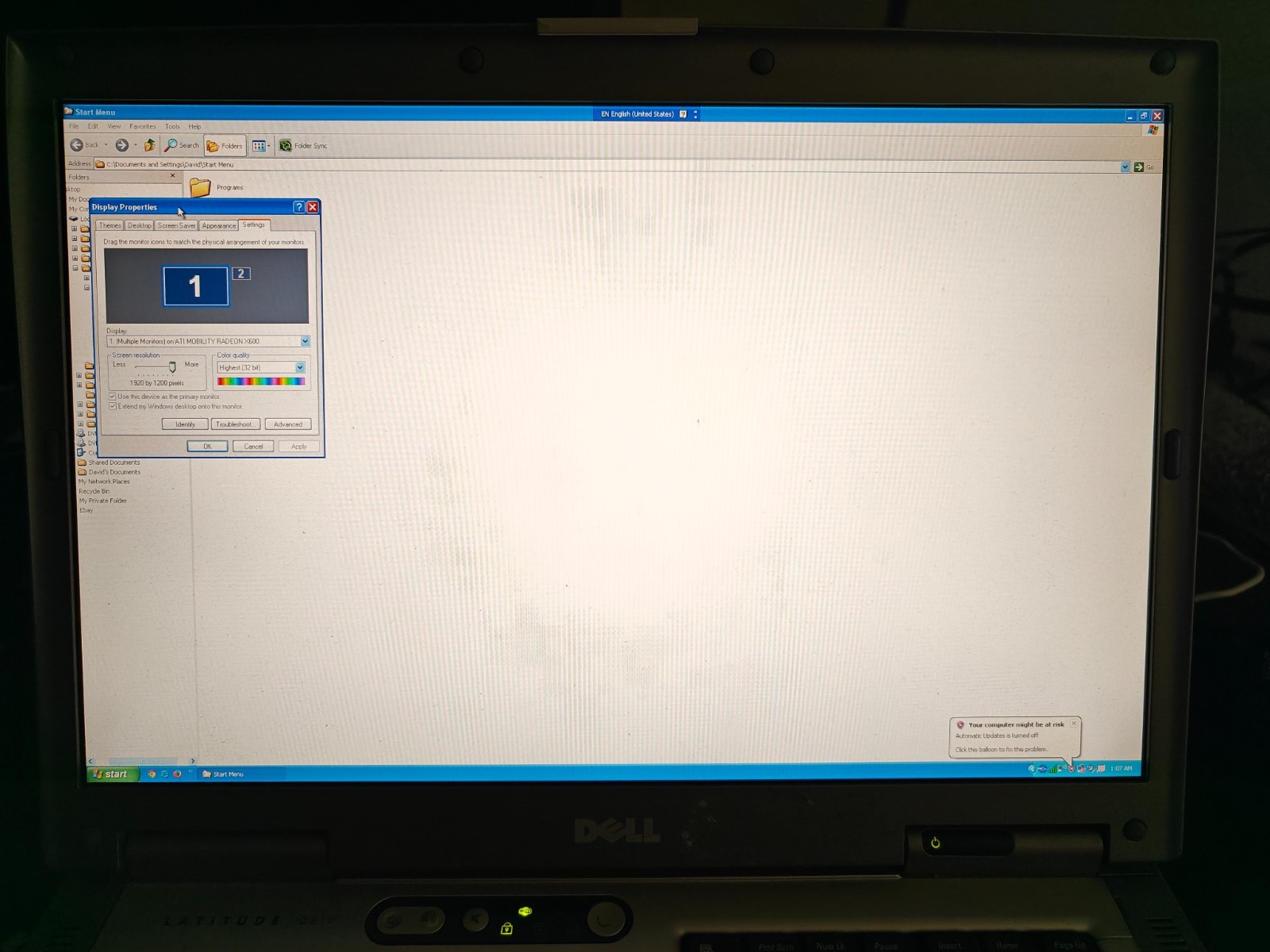 Dell Latitude D810 15.4in 1920×1200 screen AMD X600 Graphic card
