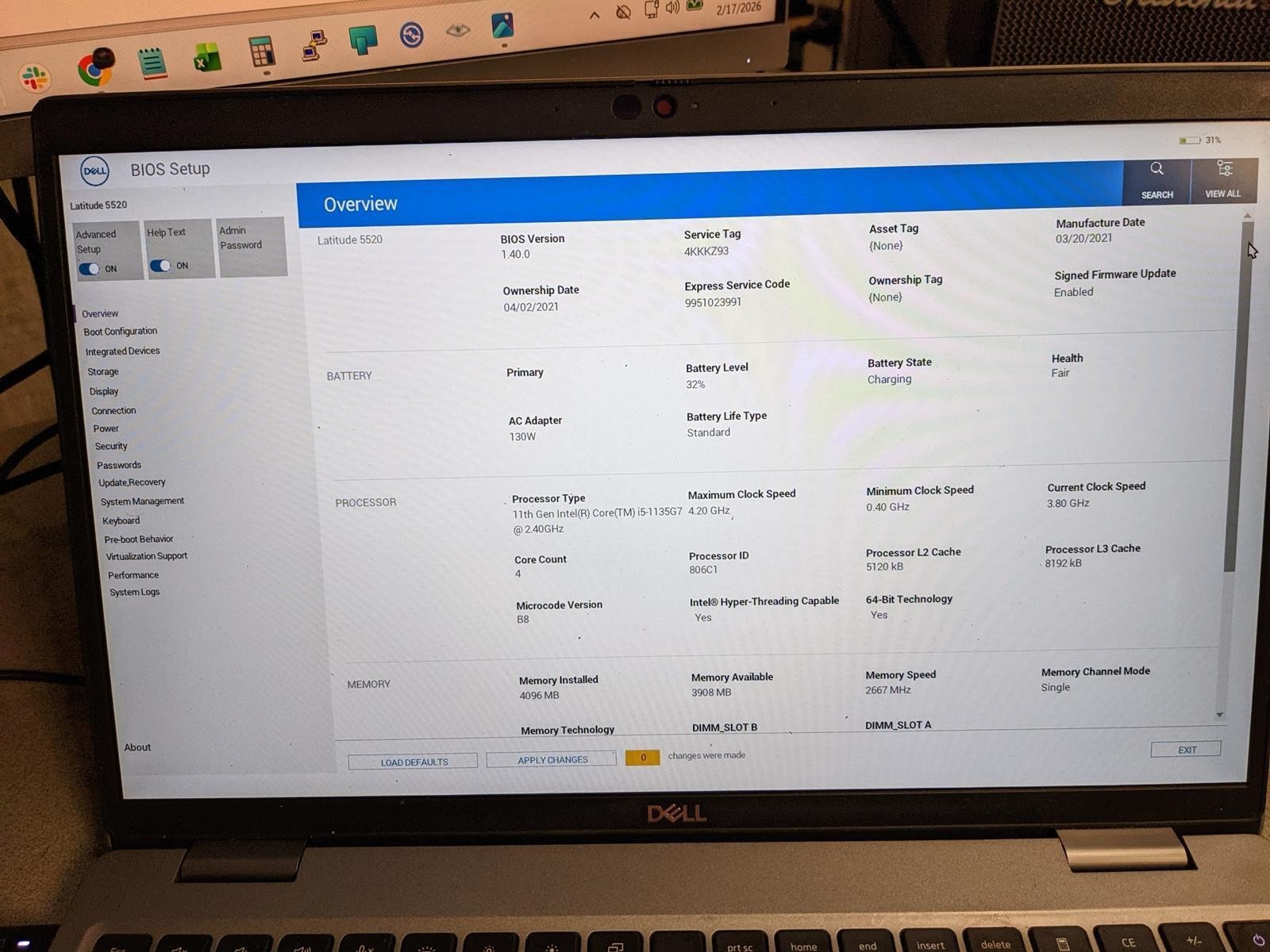 DELL LATITUDE 5520 i5-1135G7 @ 2.4GHz, 4GB RAM, NO HDD/OS