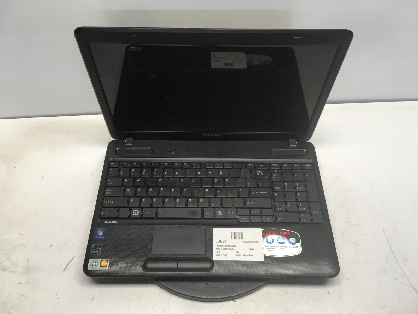 Toshiba Satellite C655D-S5139 AMD E-350 1.6GHz 3 GB NO HDD