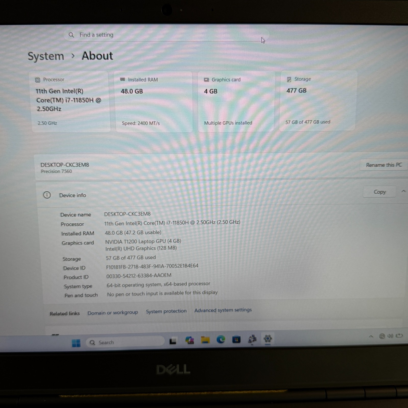 Dell Precision 7560 15.6″ i7-11850H 32GB RAM 512GB SSD NVIDIA T1200 Win 11 Pro