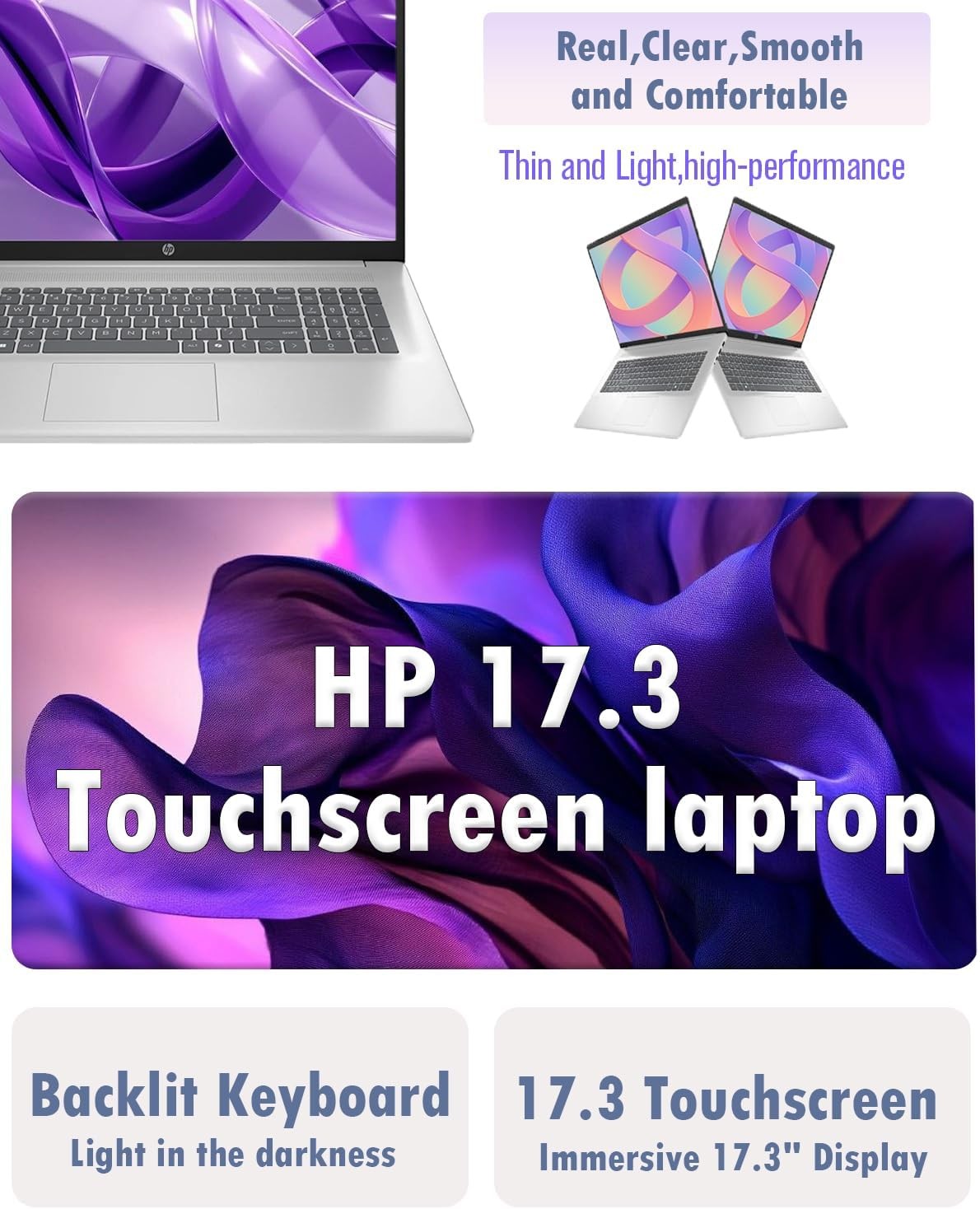 HP 17 Touchscreen Laptop 2026, AMD Ryzen 5 7430U Backlit 16GB RAM 1TB SSD