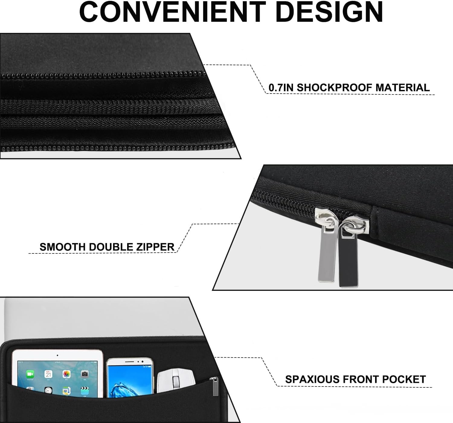 14″ Laptop Sleeve Case, Shockproof Protective Cover for MacBook, Dell, HP, Acer,