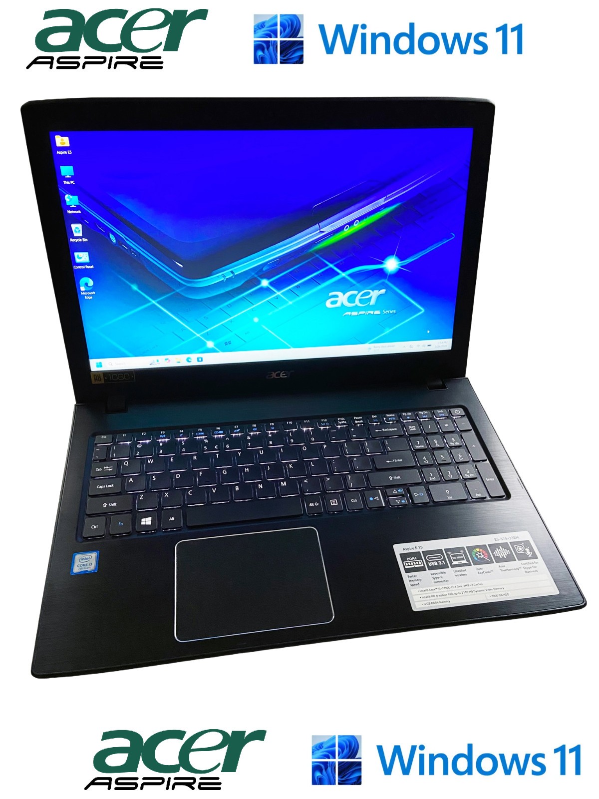 Acer Aspire E5-575; Intel Core i3-7100 @2.40GHz 15.6″ 1TB SSD 16GB RAM Laptop