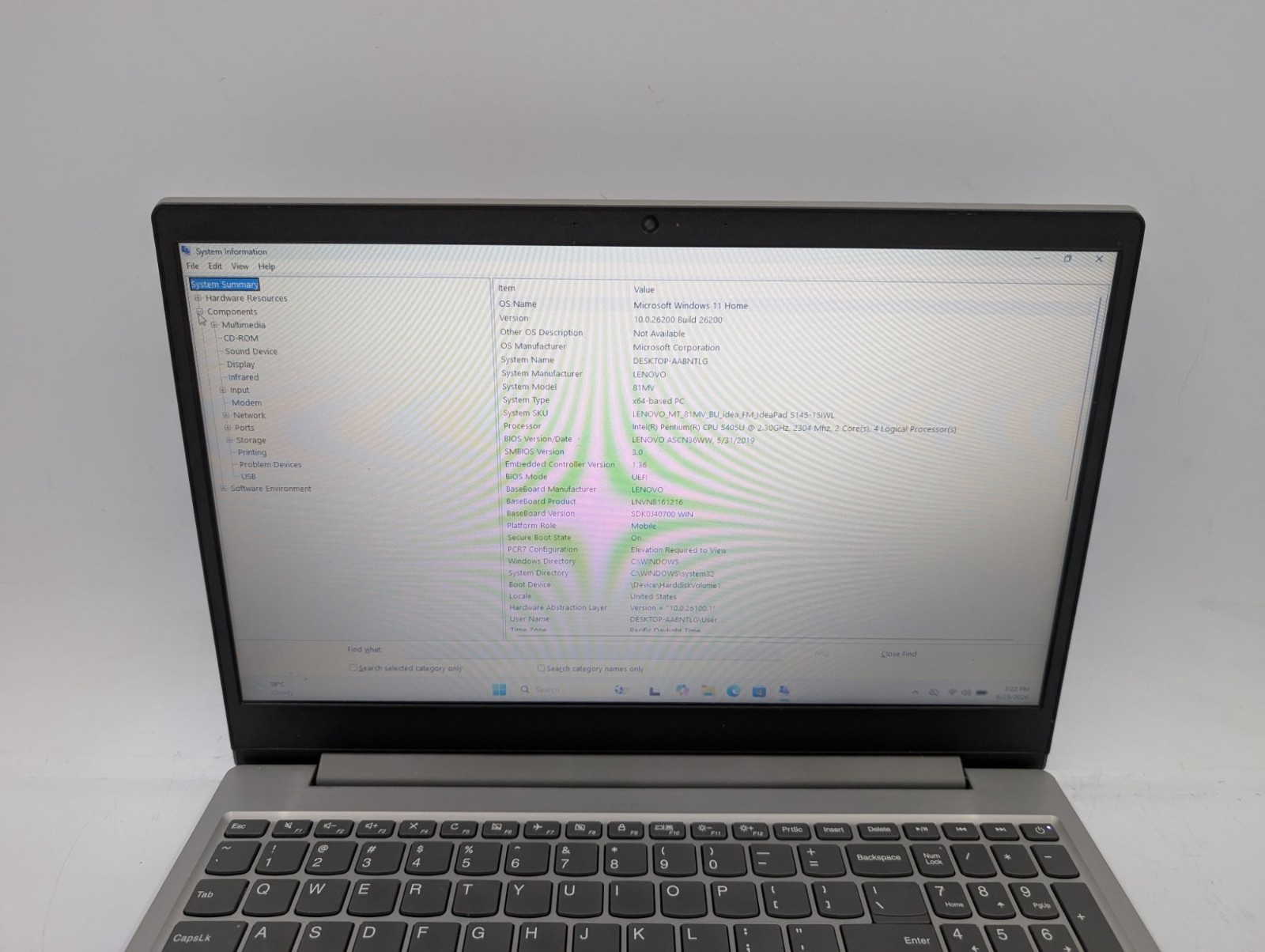 Lenovo IdeaPad S145-15IWL 15.6 Intel Pentium 5405U 8GB RAM 240GB SSD Win 11 Home