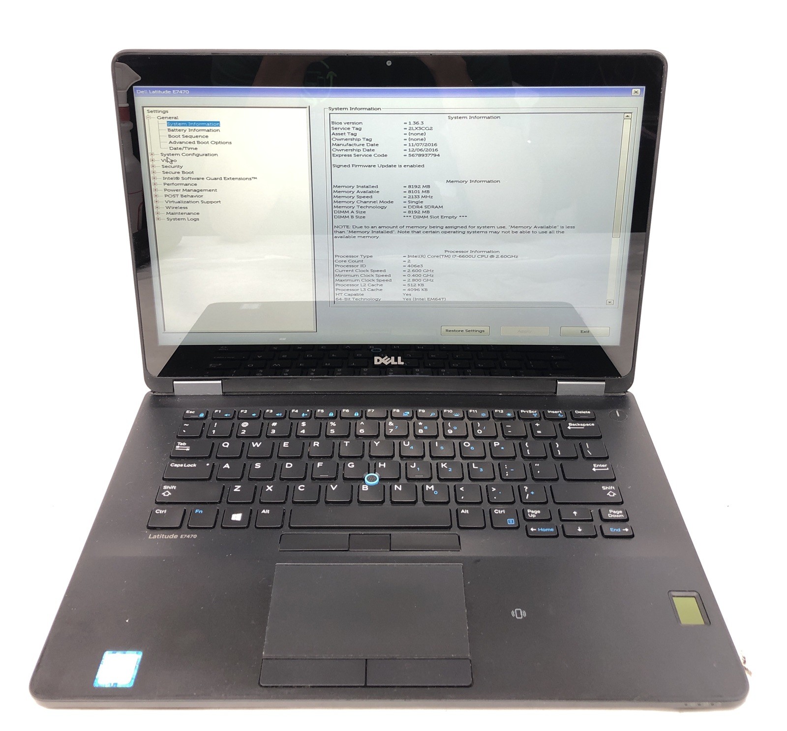 Dell Latitude E7470, Intel Core i7-6600U @2.60Ghz, 8GB RAM, NO SSD/OS, Tested!