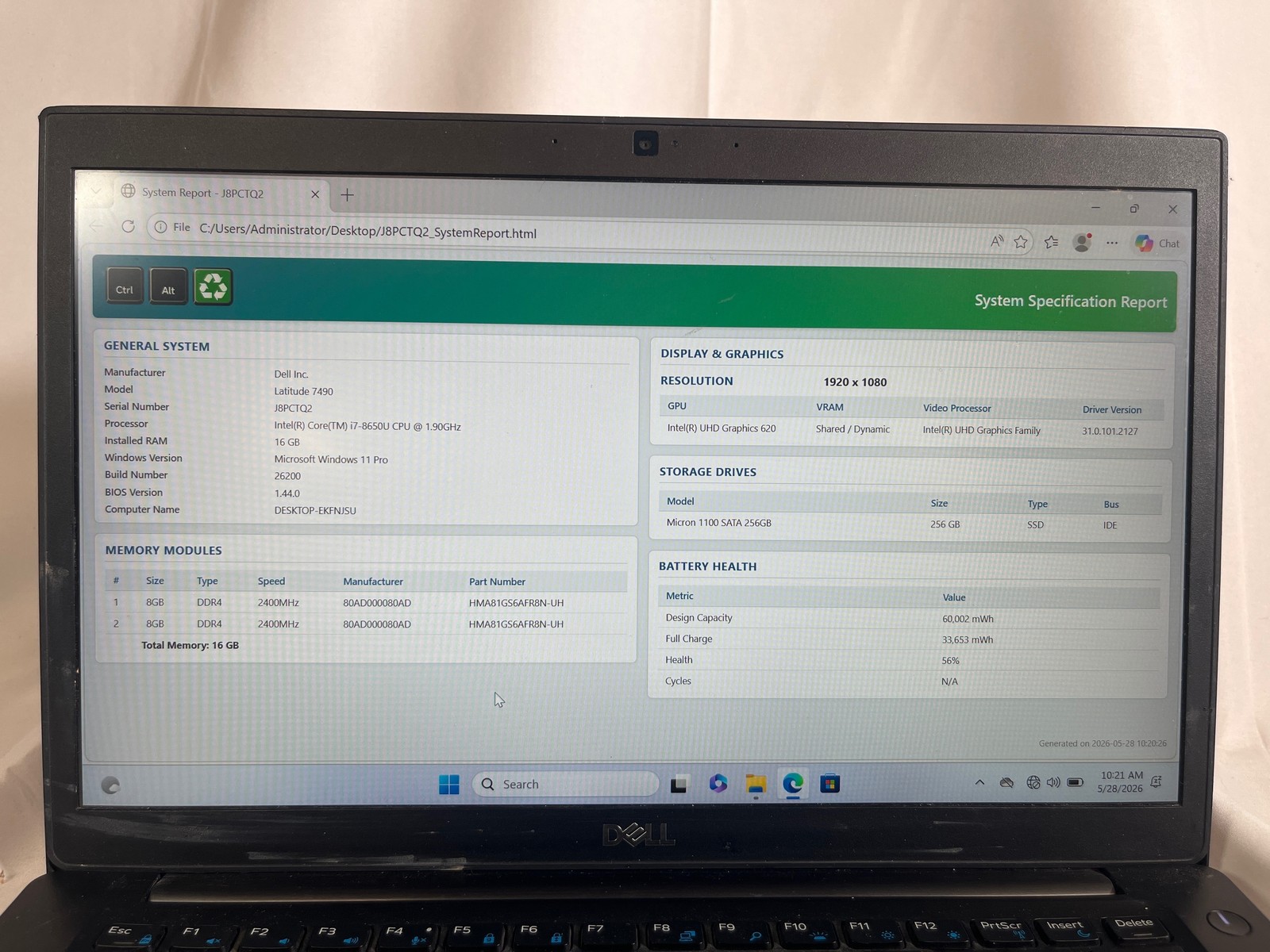 Dell Latitude 7490 Intel Core i7-8650U 16 GB 256GB SSD 14″