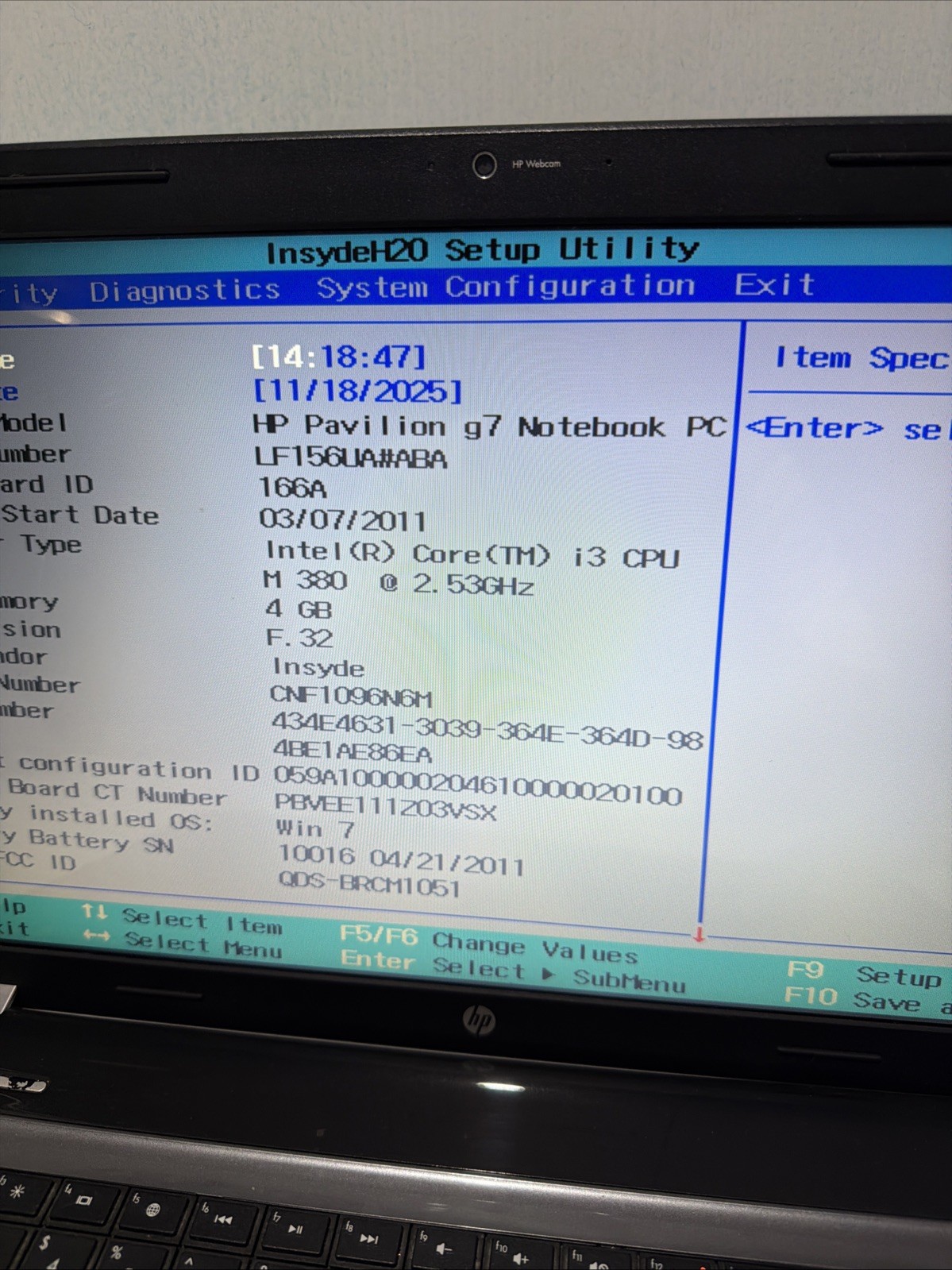 Hp Pavilion G7 17″ Laptop i3-M380 4gb Ram NO Drives Boots Bios No P/S