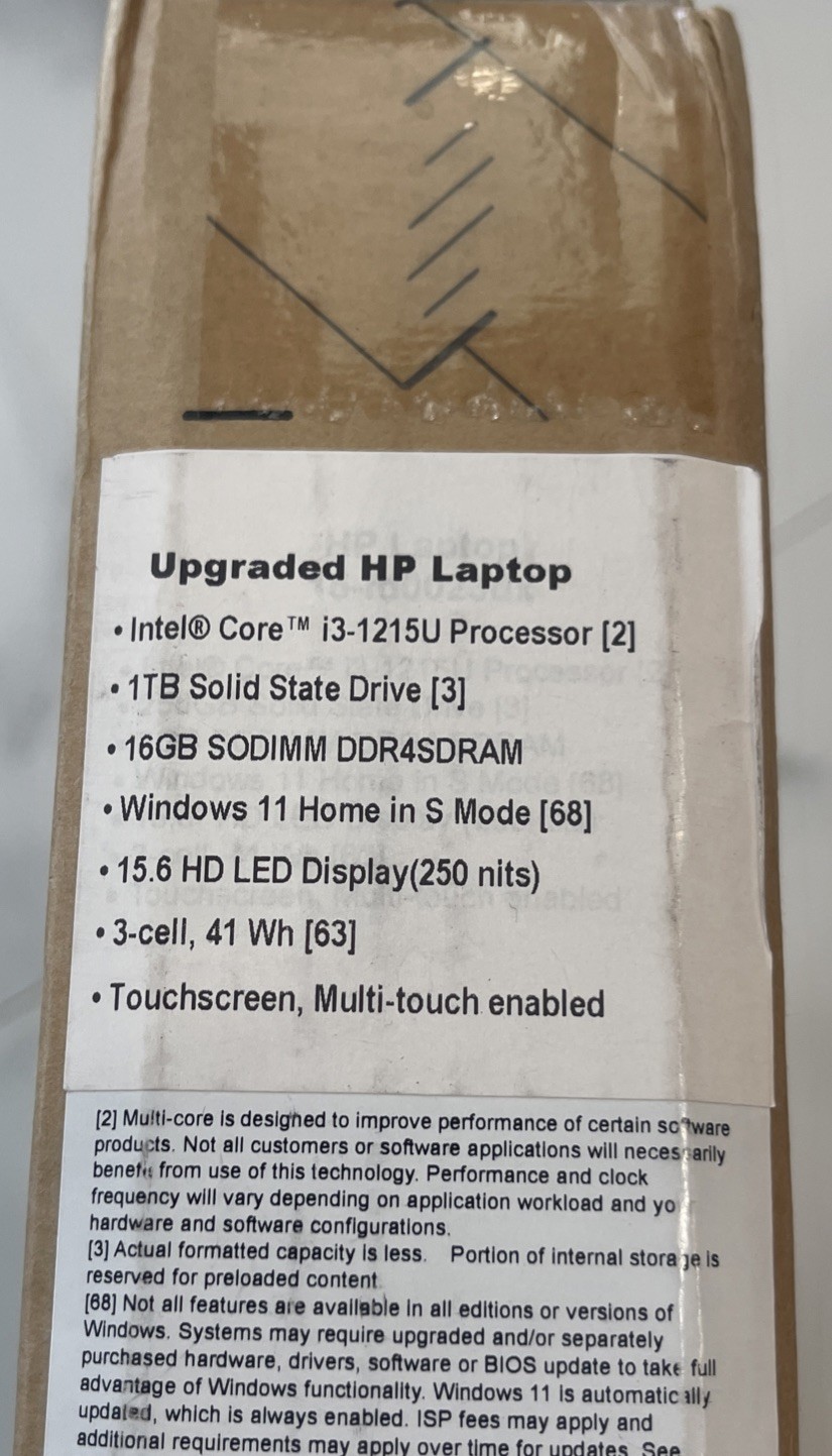 Brand New HP 15.6″ Touch Intel i3-1215U/8GB/256GB SSD Silver Laptop 15-FD0023DX