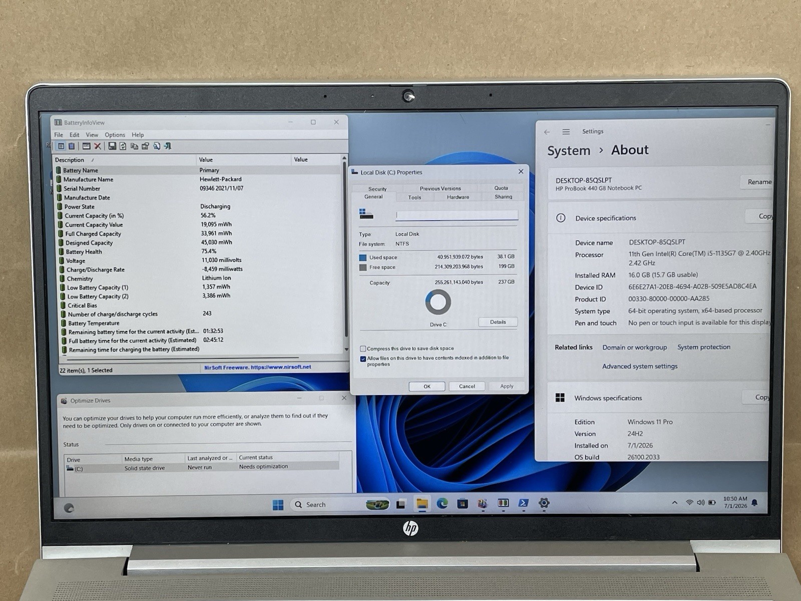 HP ProBook 440 G8 14″ i5-1135G7@2.40GHz 16GB RAM 256GB SSD Win11 Pro *READ*