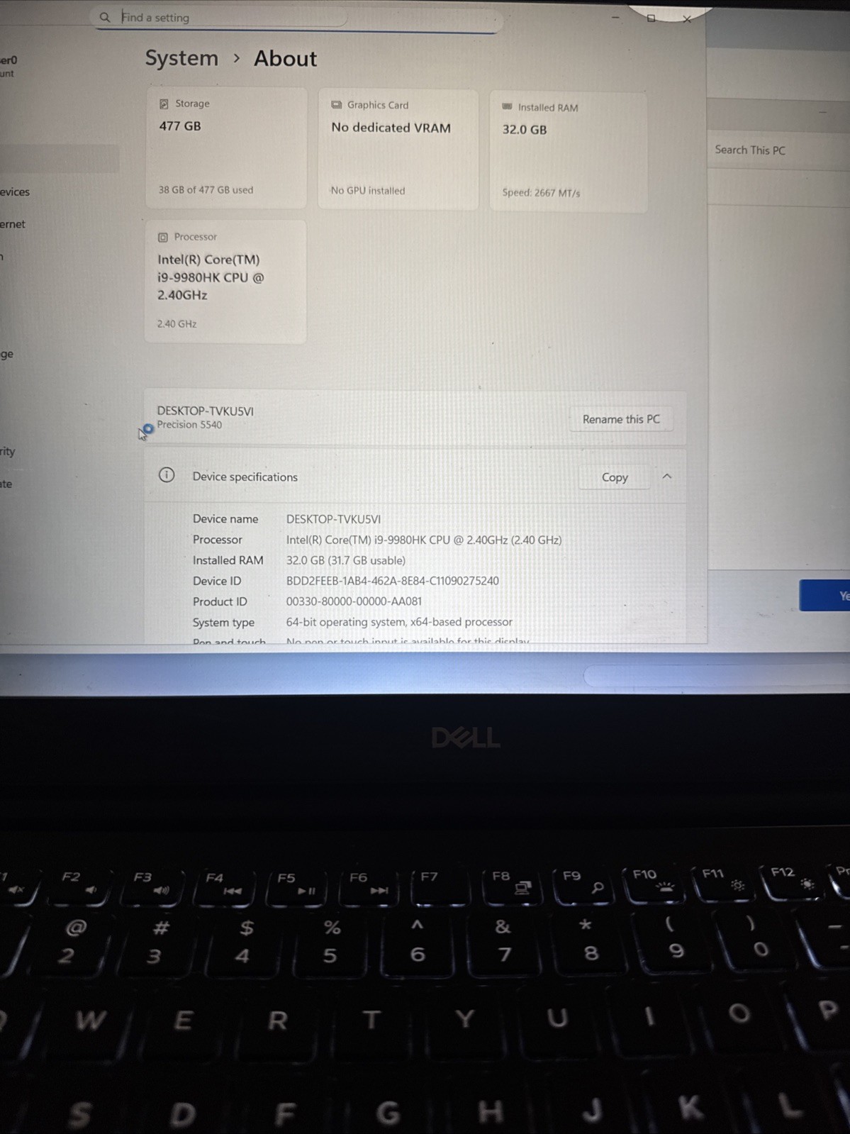 Dell Precision 5540 i9-9980HK 32GB RAM 500GB SSD 15.6” FHD READ!