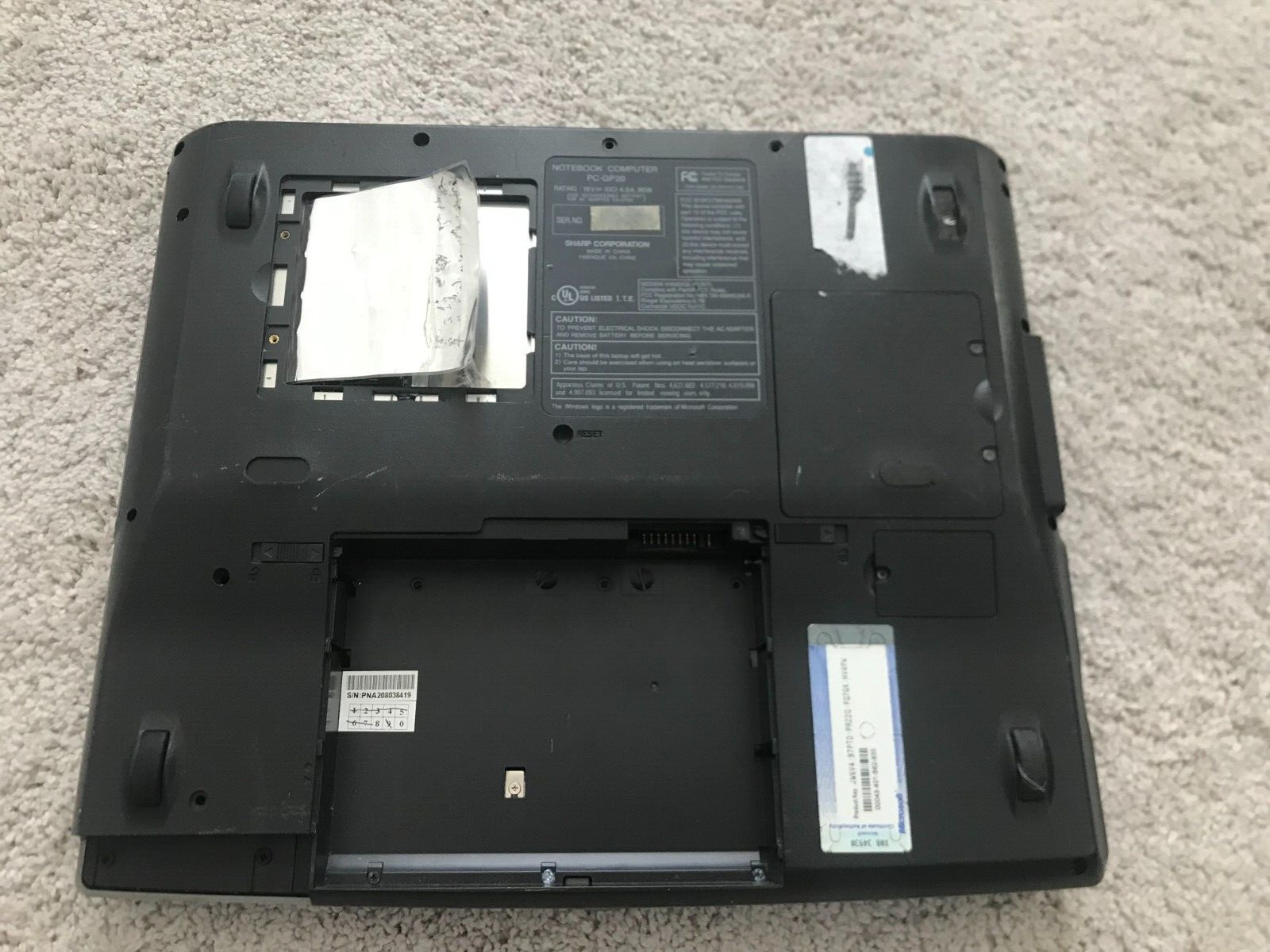 SHARP NOTEBOOK COMPUTER PC-GP20 VI456VQLPI Intel Pentium 4 Unknown Missing Parts