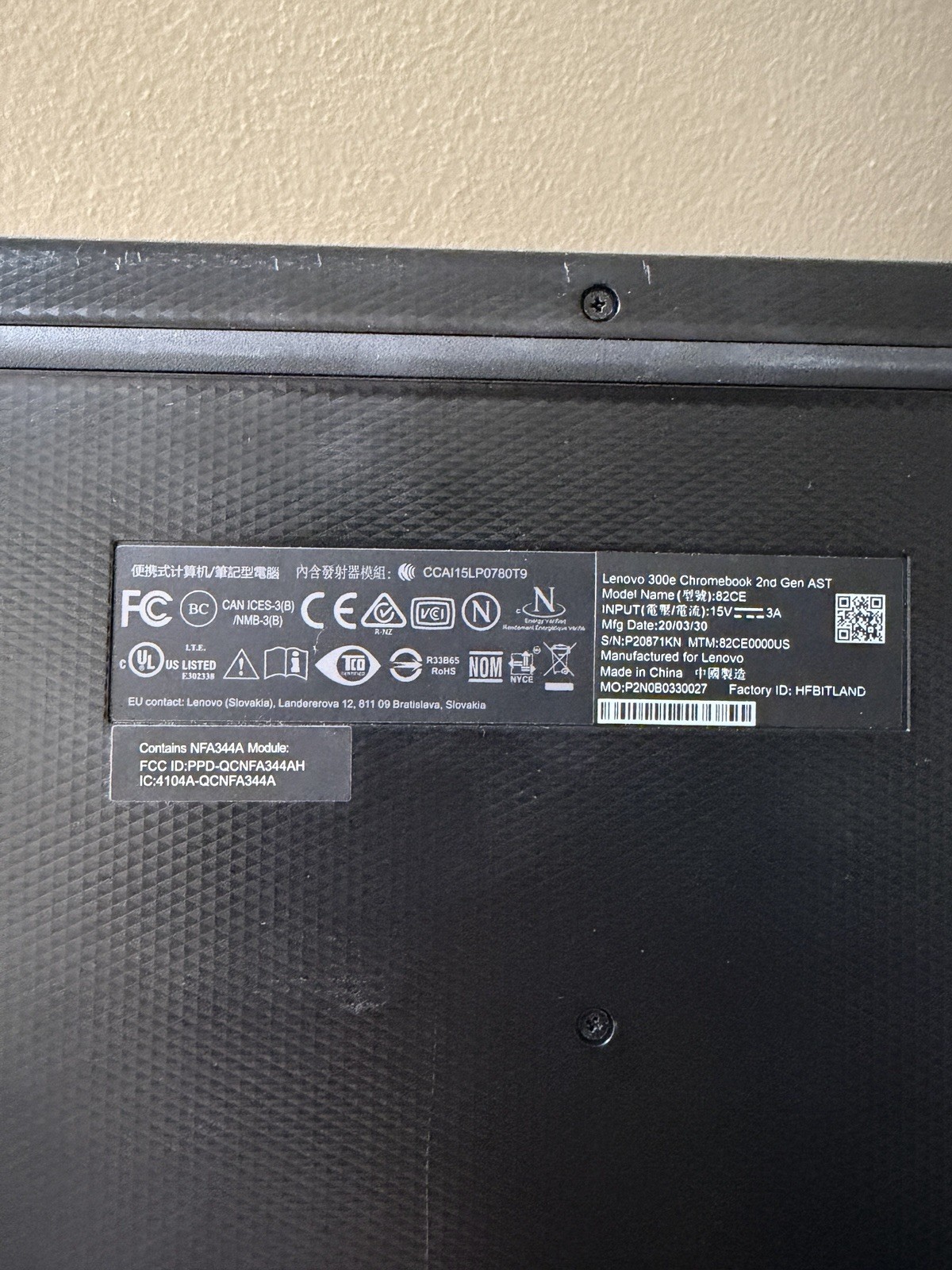 Lenovo Chromebook 300e 2nd Gen AST 82CE School Locked Does Not Turn On For Parts