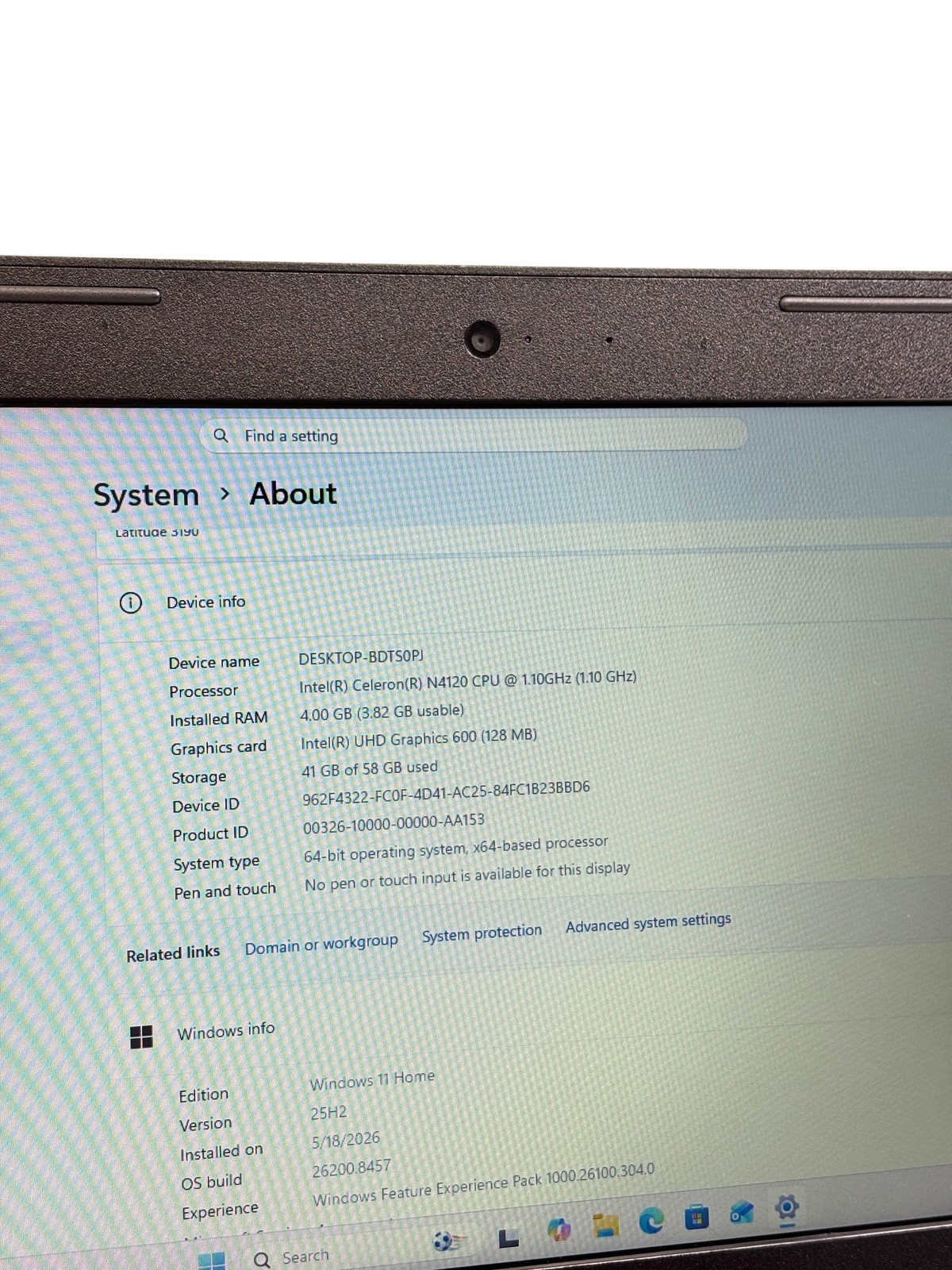 Dell Latitude 3190 Windows 11 Intel Celeron N4120 1.1GHz 4GB RAM 64GB eMMC 11.6″