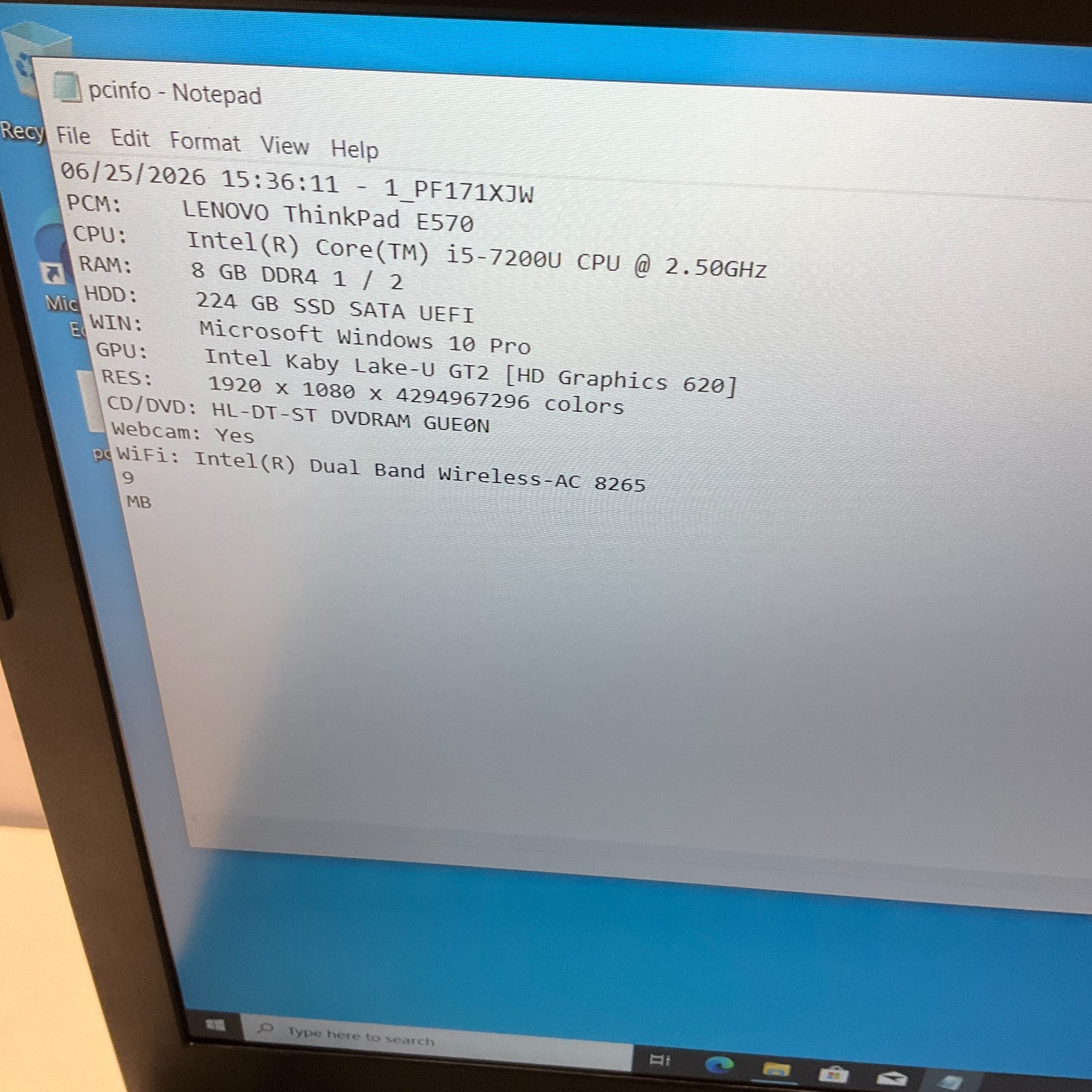 Lenovo ThinkPad E570 15.6” FHD i5-7200U 2.50GHz 8GB RAM 240GB SSD Windows 10 Pro