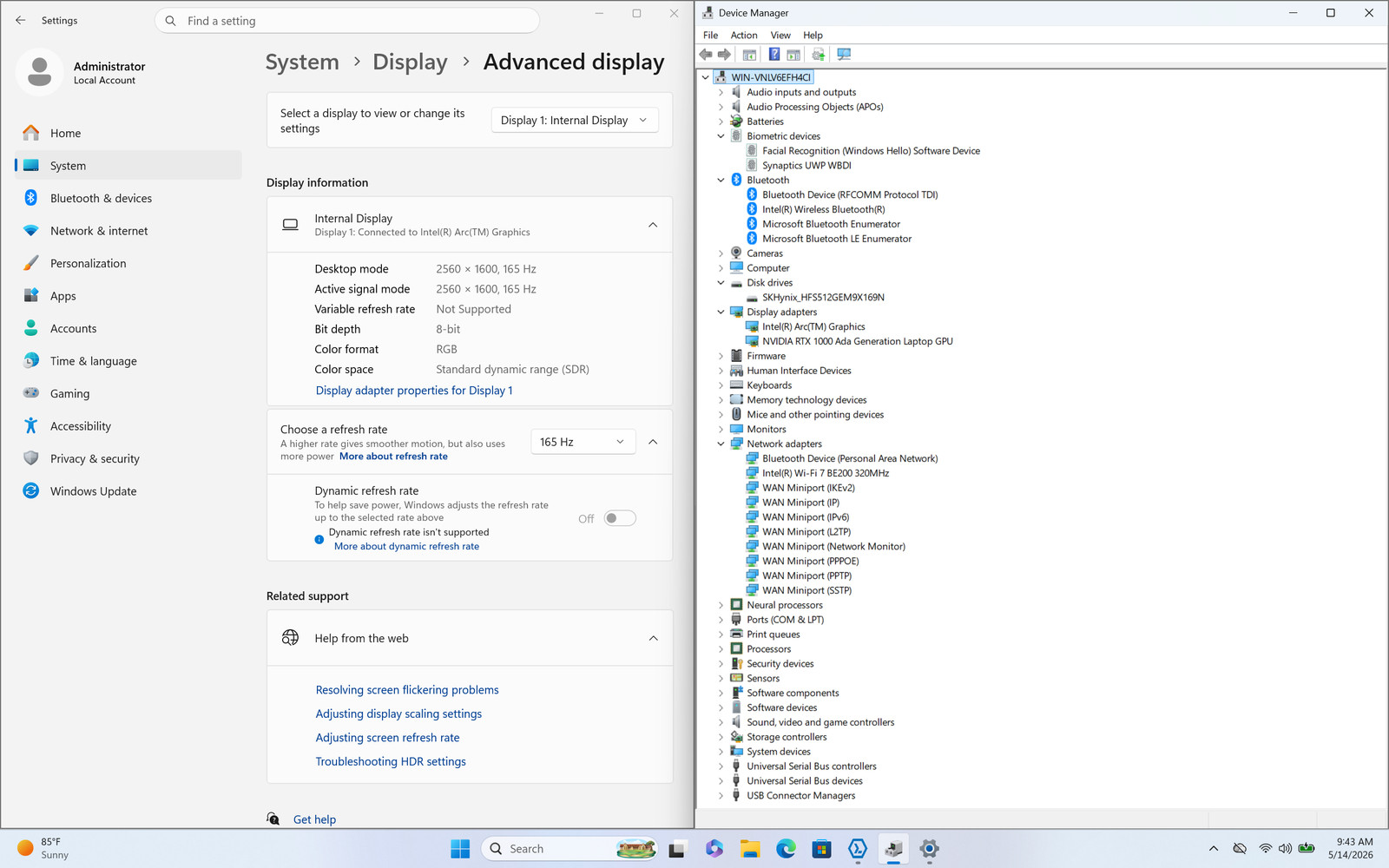 Lenovo ThinkPad P1 Gen 7 16″ WQXGA ULTRA 7 165H 512GB 32GB W11P RTX 1000 165Hz