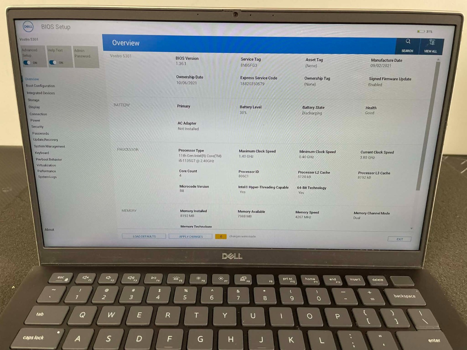 DELL VOSTRO 5301 14″ Laptop – i5-1135G7 2.40GHz 8GB RAM No HD/OS
