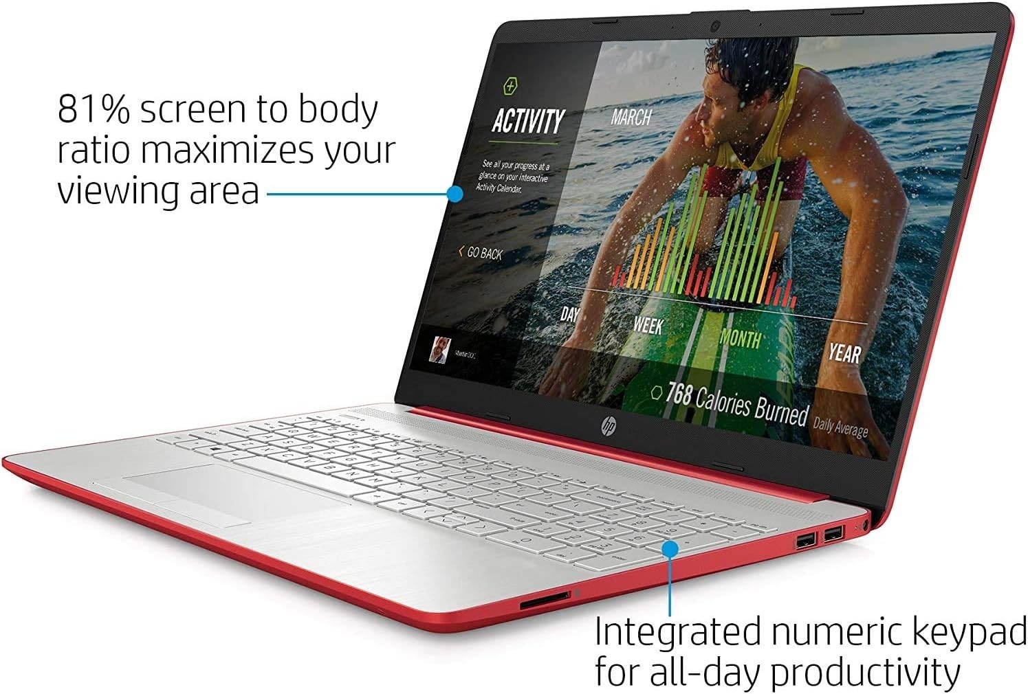 New HP Laptop PC 15 (dw1083, 128GB SSD, Intel Pentium Gold, 4GB) Scarlet Red