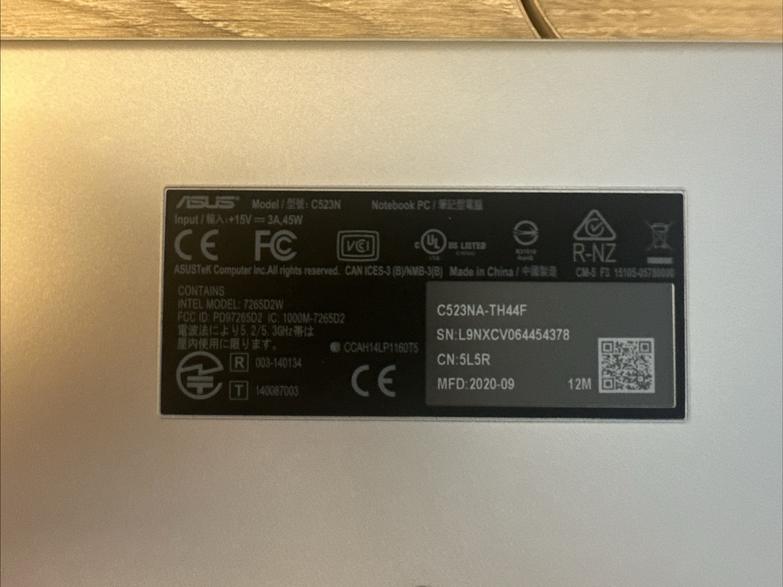 15.6″ ASUS C523NA Chromebook Intel Celeron N3350 1.1 GHZ 4GB RAM 64GB eMMC