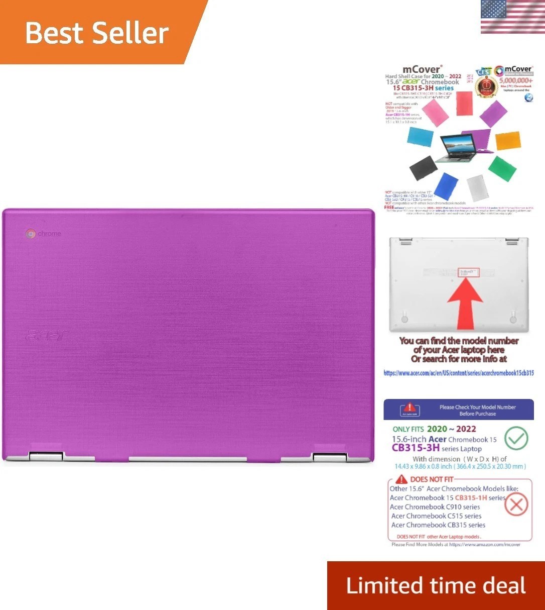 Lightweight Hard Shell Case for Acer Chromebook 15.6″ CB315-3H – Stylish Purple