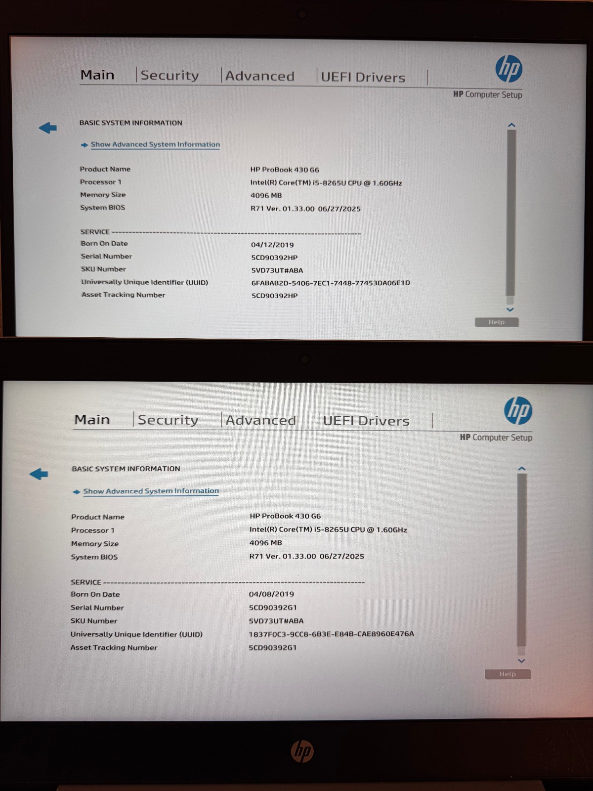 LOT 2 HP PROBOOK 430 G6 LAPTOP 5VD73UT 13.3″ 256GBSSD 4GBRAM i5-8265U WIN11PRO