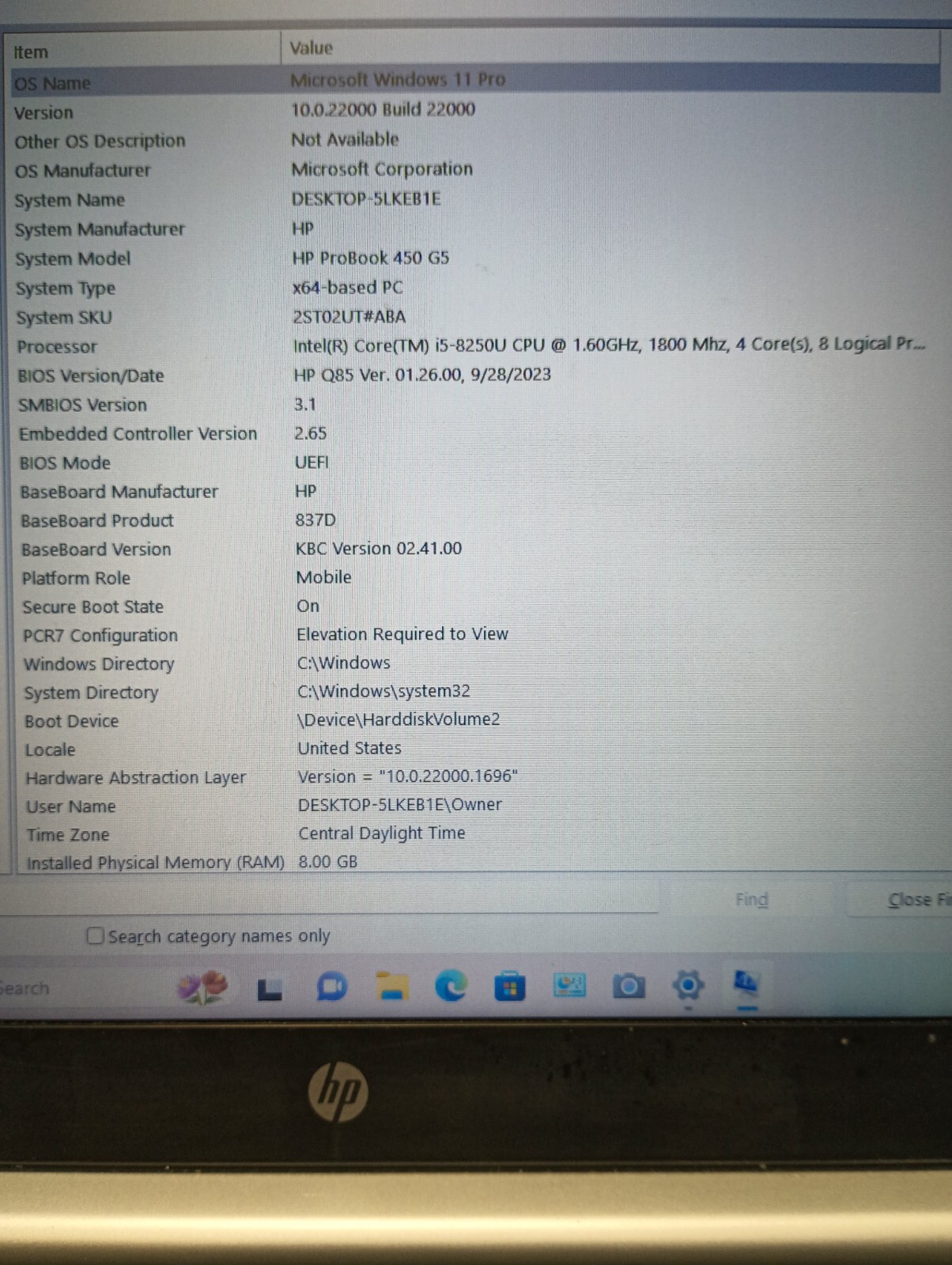 ProBook 450 G5 w/charger. (Bad Battery!!)i5 8th gen(4cores).8GB.128GB M.2.15.6″