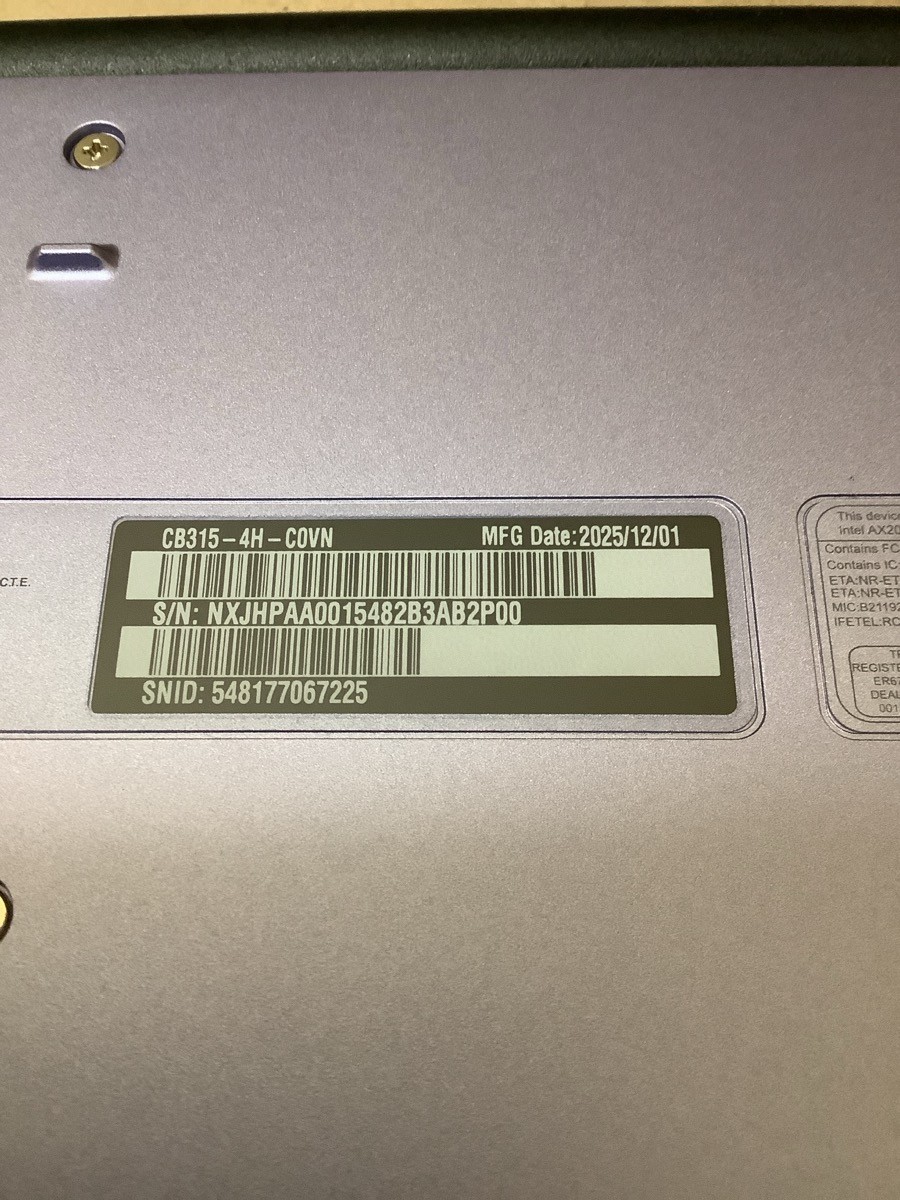 ACER N21Q9 CB315-4H SERIES 15.6″ 4GB RAM 64GB SSD CHROMEBOOK LAPTOP (B33008462)