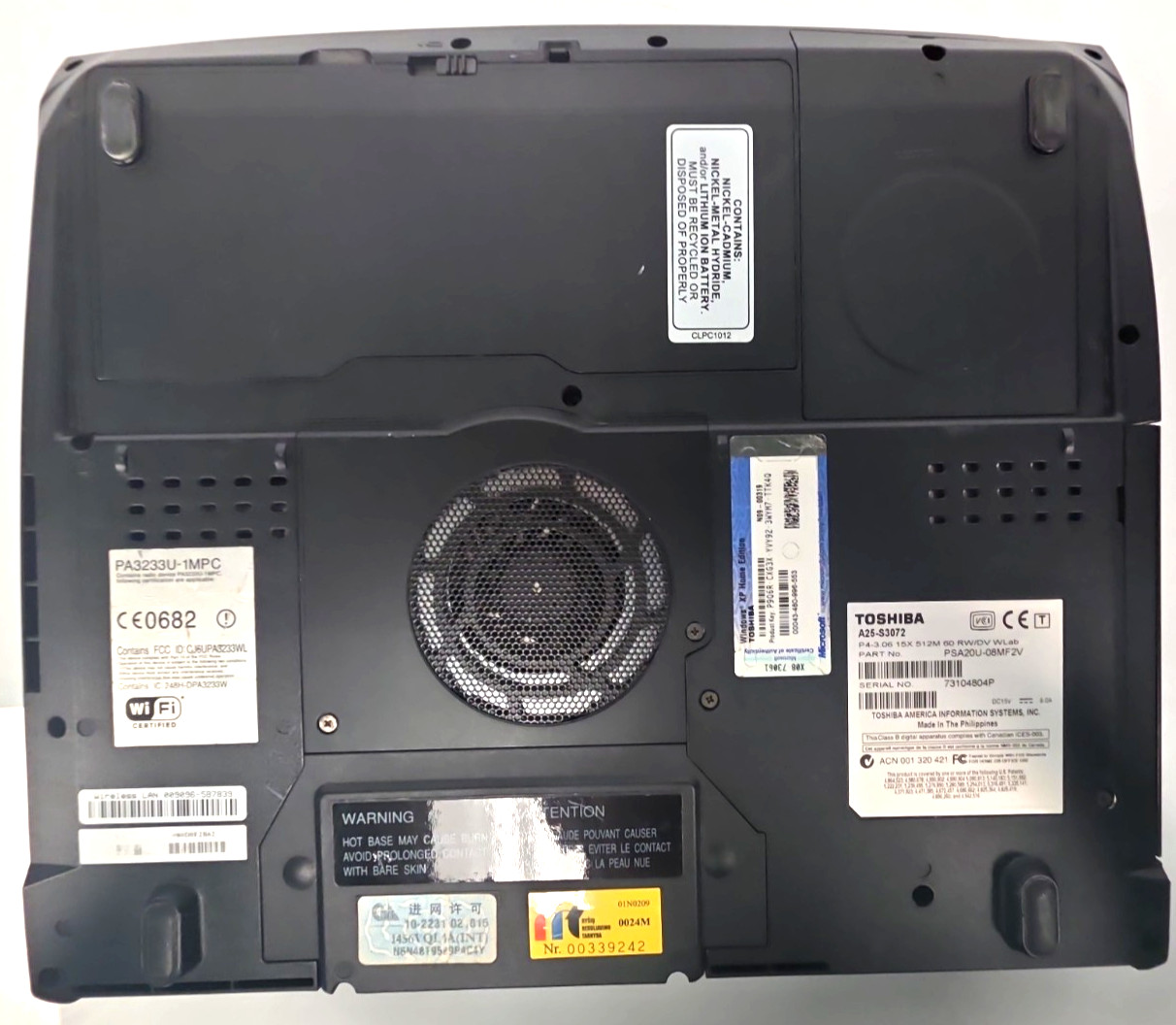 Toshiba Satellite A25-S3072| Laptop| 15″| 1024 × 768| No HDD| No RAM| For Parts