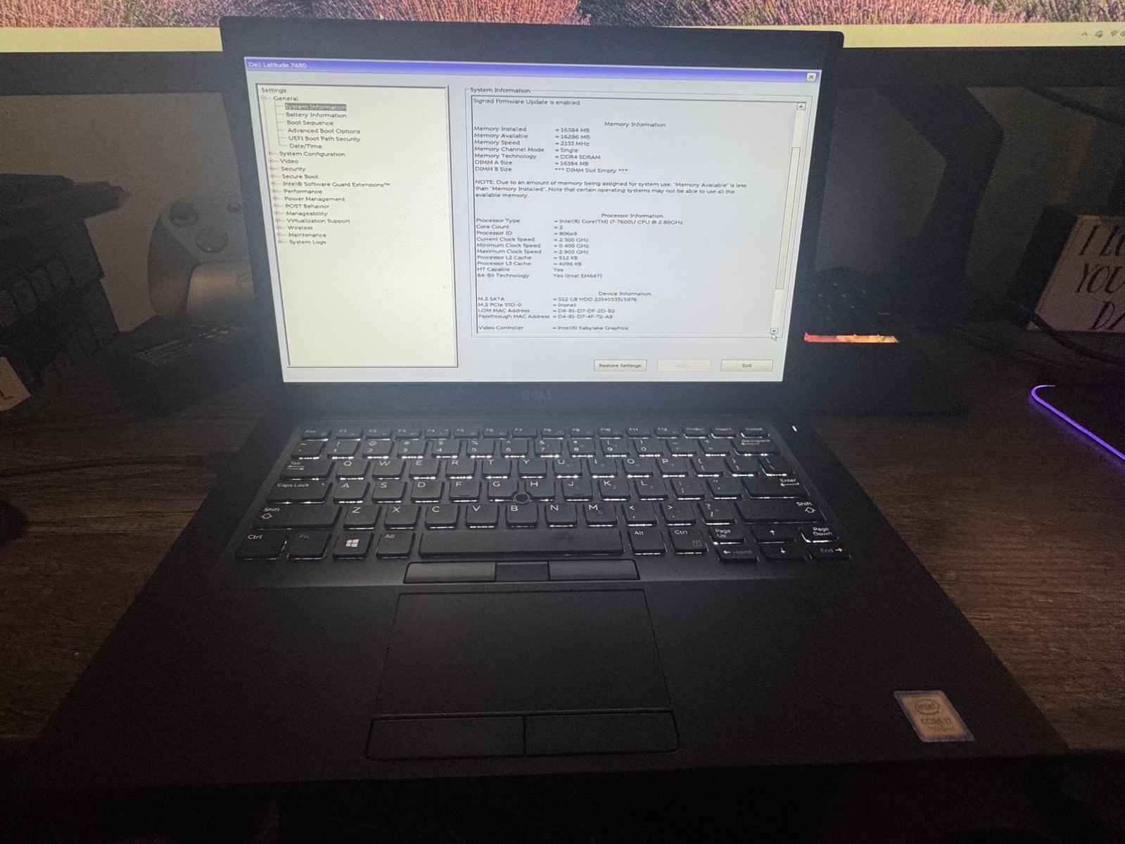 Dell Latitude 7480 • Intel i7‑7600U • 512GB NVMe • 8GB RAM • Windows 11