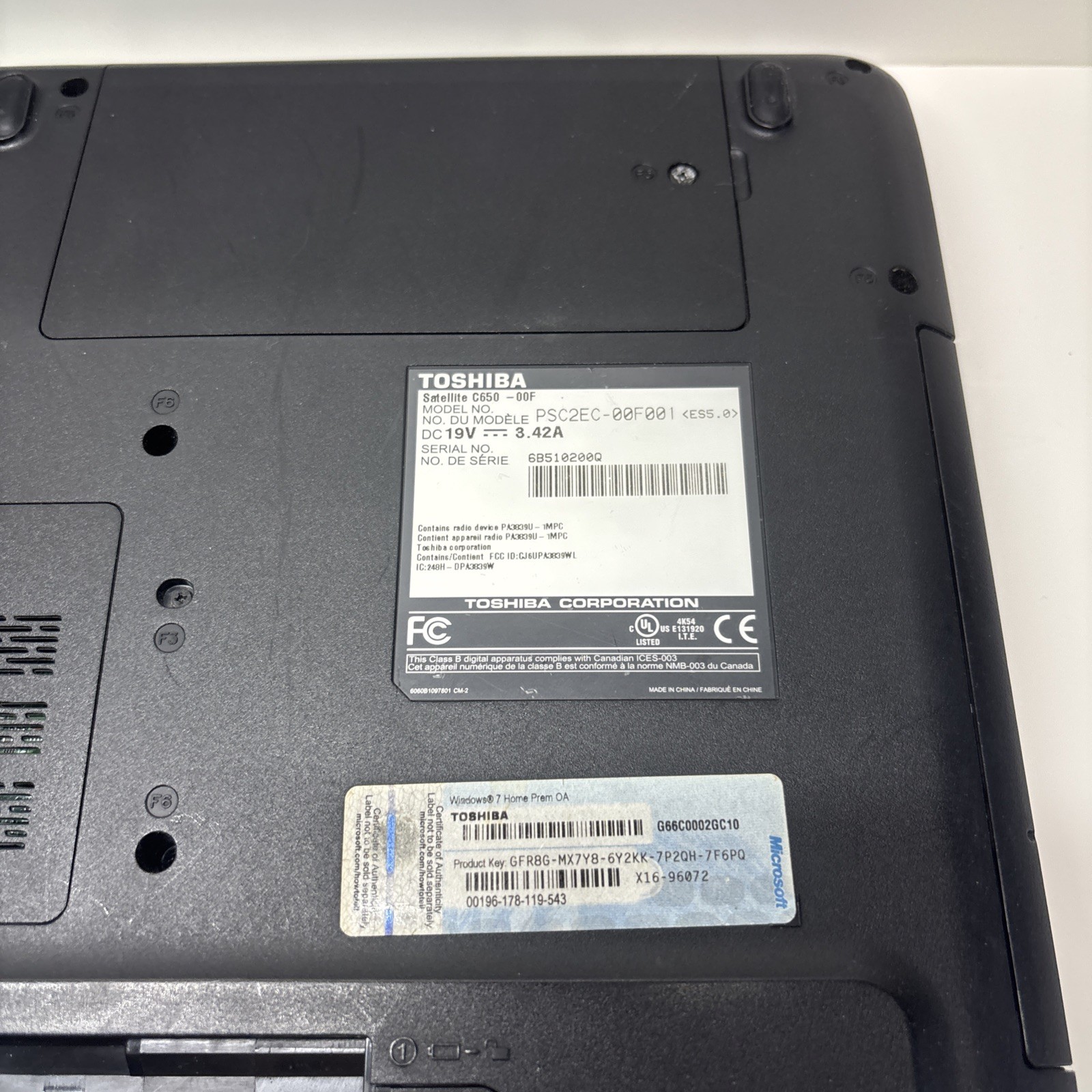 Toshiba Satellite C650-00F 15.6″ Pentium B940 4GB Ram PARTS/REPAIR