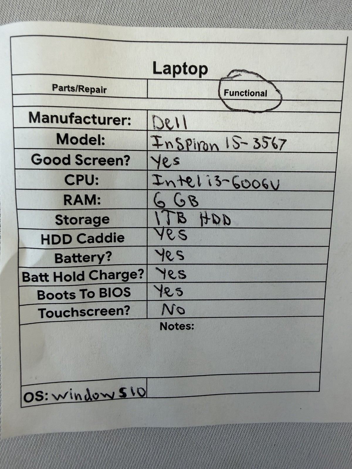 Dell Inspiron 15-3567 Laptop – Good Screen – Intel i3-6006U – RAM 6 GB -Read Des