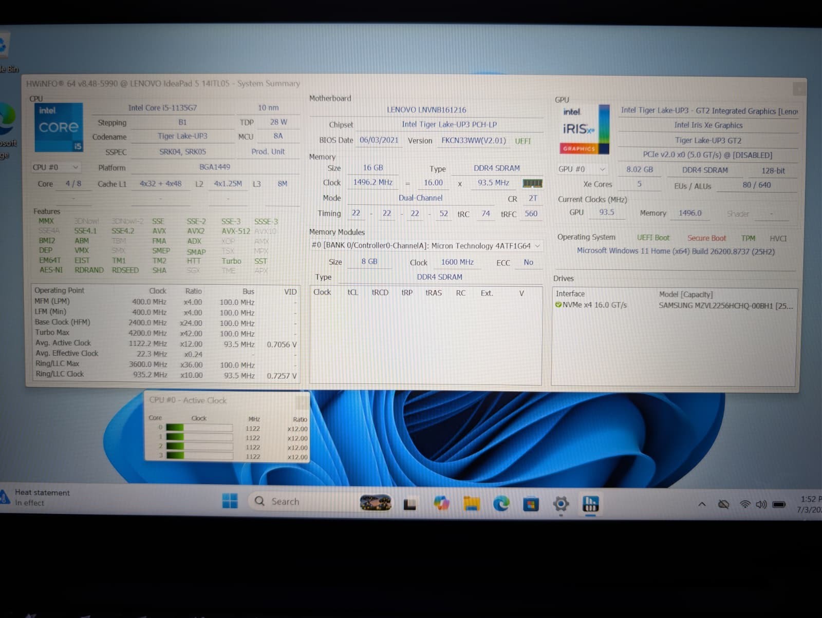 Lenovo IdeaPad 5 14ITL05 | i5 11th Gen 16GB RAM 256GB NVMe SSD | FHD Backlit