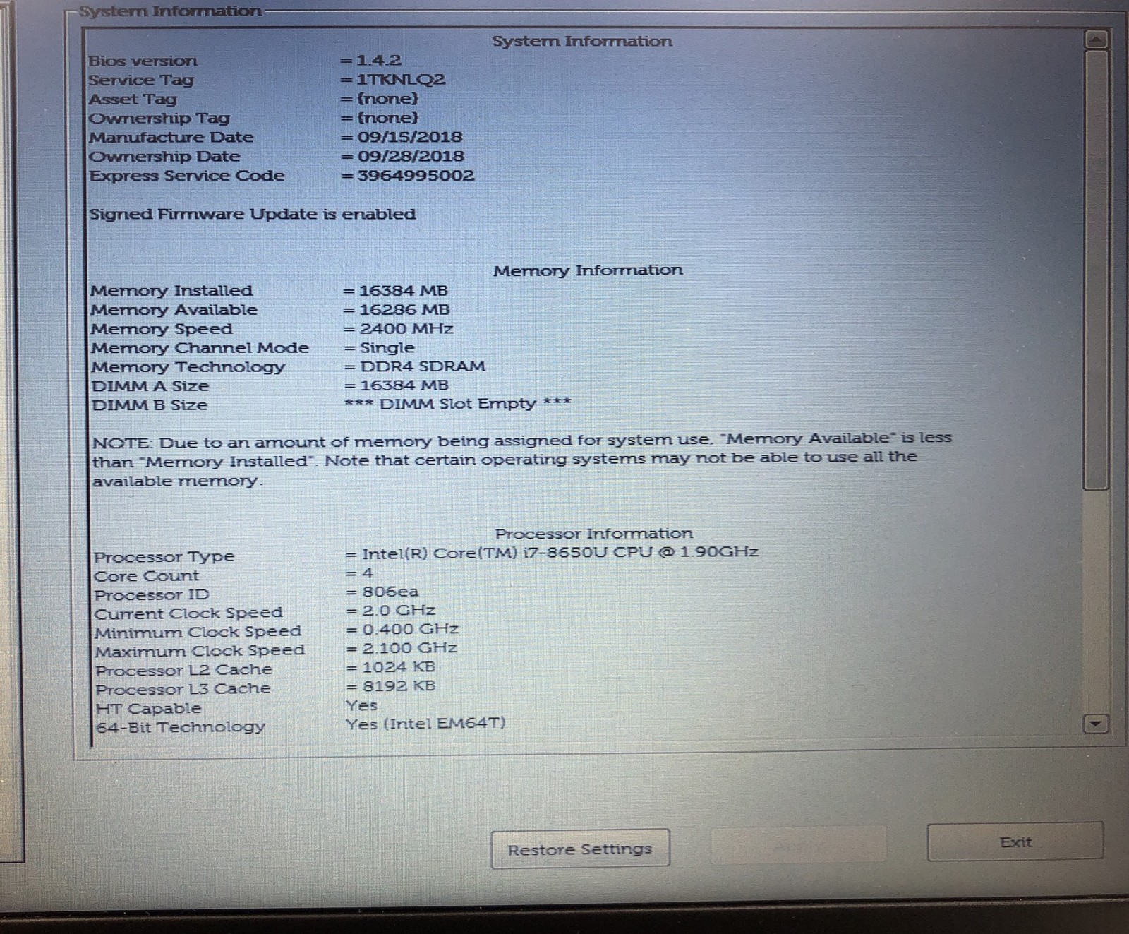 Dell Latitude 5490, Intel Core i7-8650U @1.90GHz, 16GB RAM No SSD/OS *Tested*