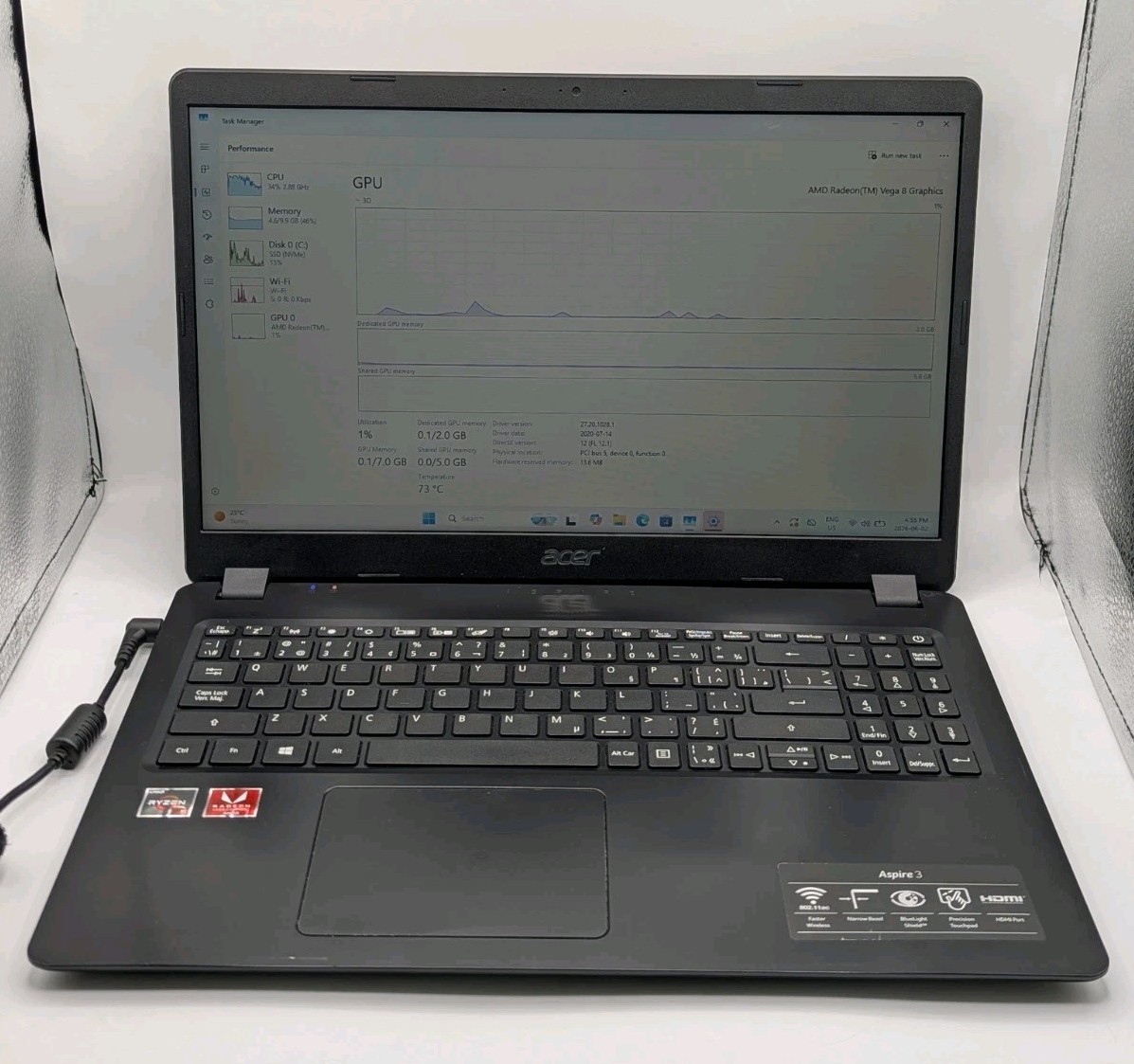 Acer aspire 3 Amd Ryzen 5 3500U With Radeon Vega 8 Graphics12Gb Ram 256Gb SSD