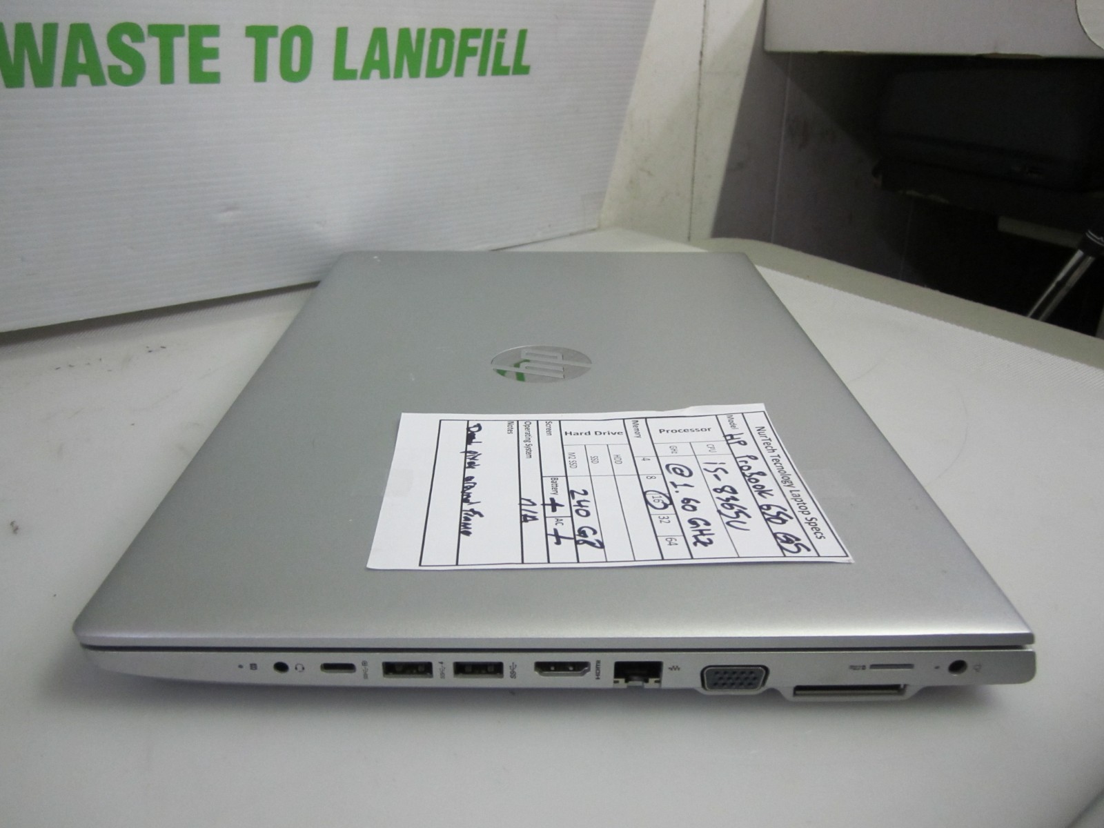 HP ProBook 650 G5 i5-8365U 1.60GHz 16GB 240GB Laptop NO OS + AC READ