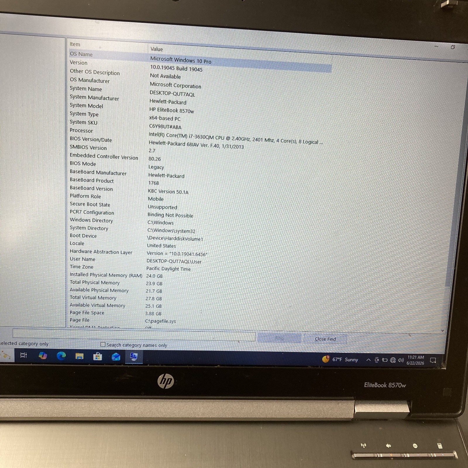HP EliteBook 8570W Workstation i7-3630qm 2.4GHz 24GB RAM 120GB mSATA 1TB HDD