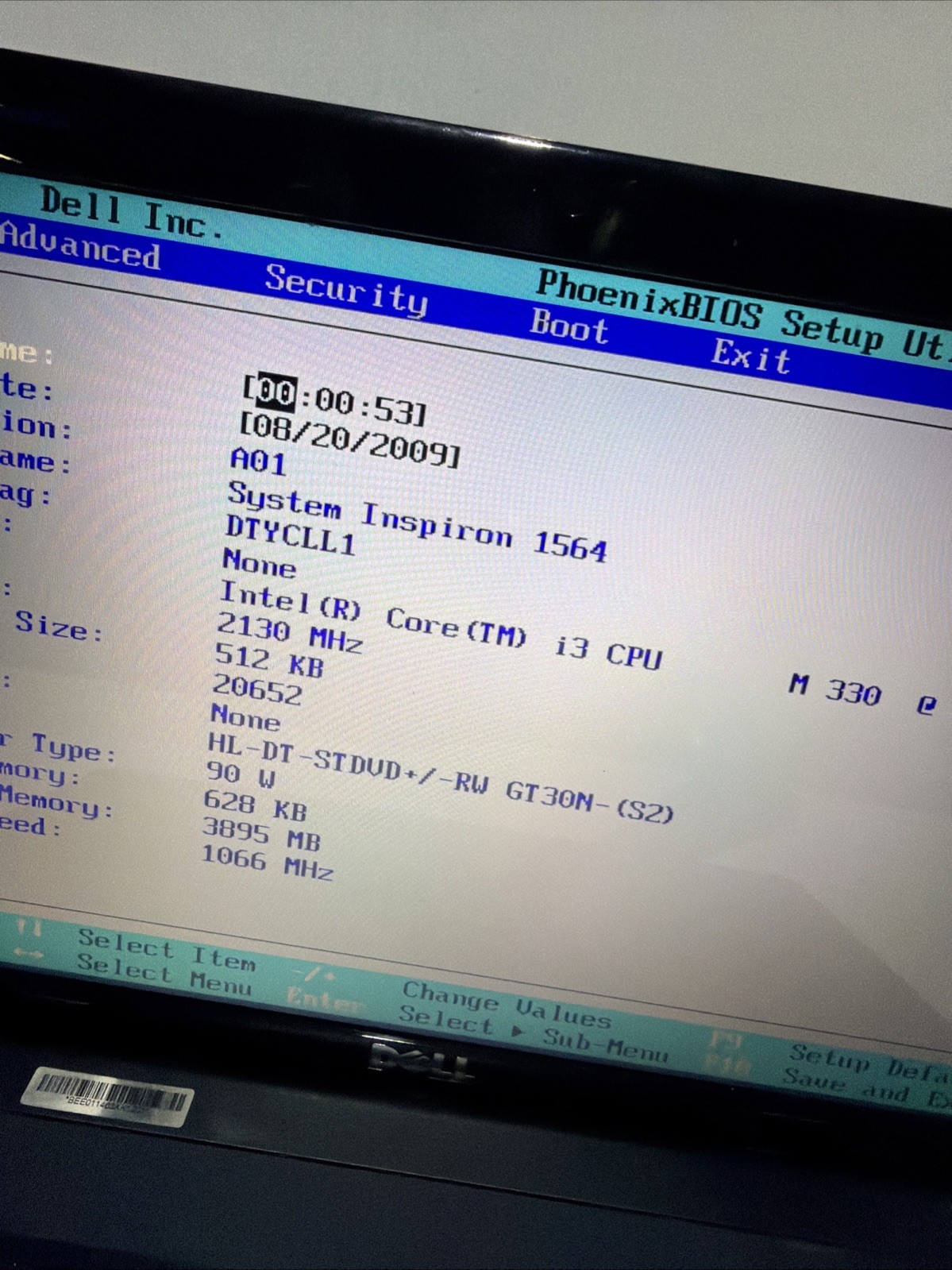 Dell Inspiron 1564 15″ Laptop i3-M330 4gb Ram No Drives Boots Bios Read Desc.