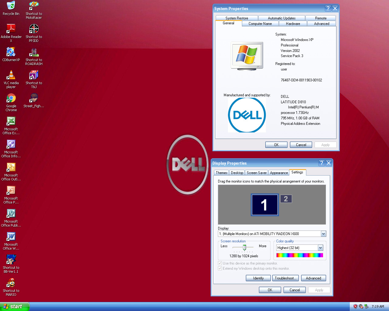 Dell Latitude D810 Laptop 1.73GHz 1GB RAM 80GB HDD ATI Radeon X600 Windows XP
