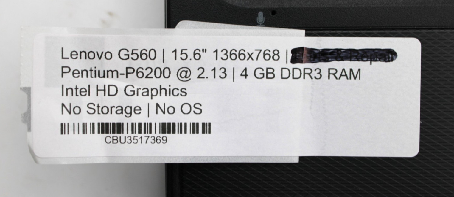 Lenovo G560 Pentium-P6200@2.13GHz 4GB DDR3 NO STORAGE OR OS *USED/TESTED*